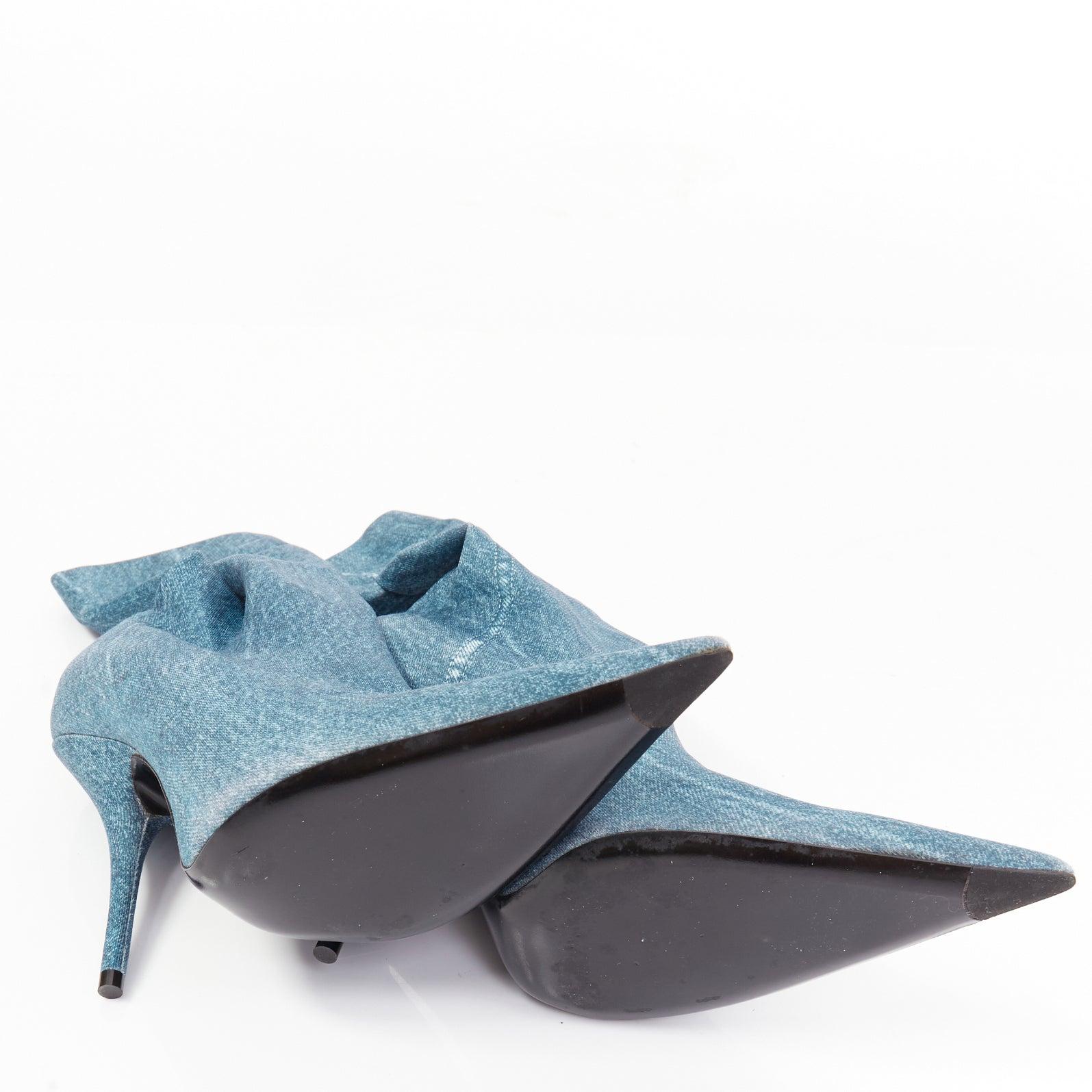 BALENCIAGA Cuchillo azul denim trompe loeil puntiagudo botines de tacón EU36 en venta 5
