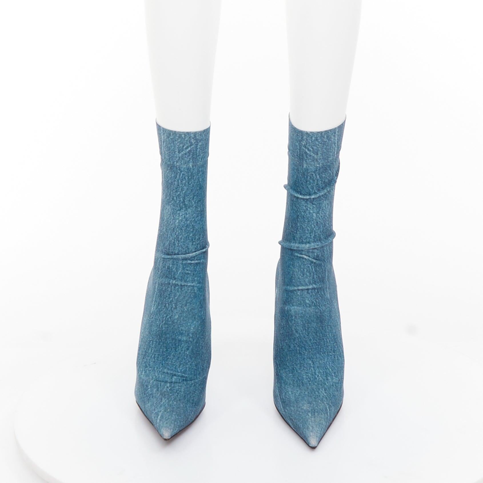 BALENCIAGA Cuchillo azul denim trompe loeil puntiagudo botines de tacón EU36 Azul en venta
