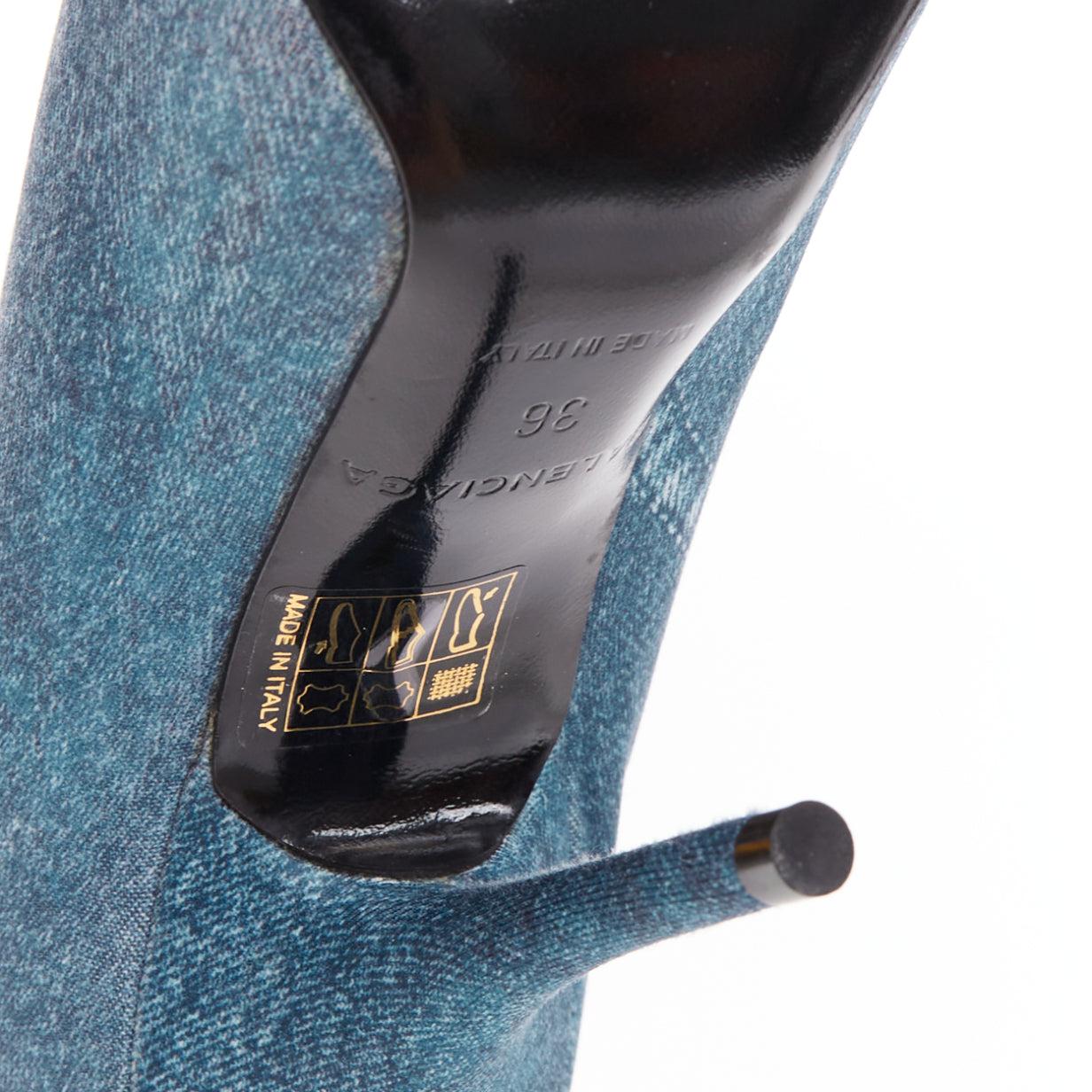 BALENCIAGA Cuchillo azul denim trompe loeil puntiagudo botines de tacón EU36 en venta 4