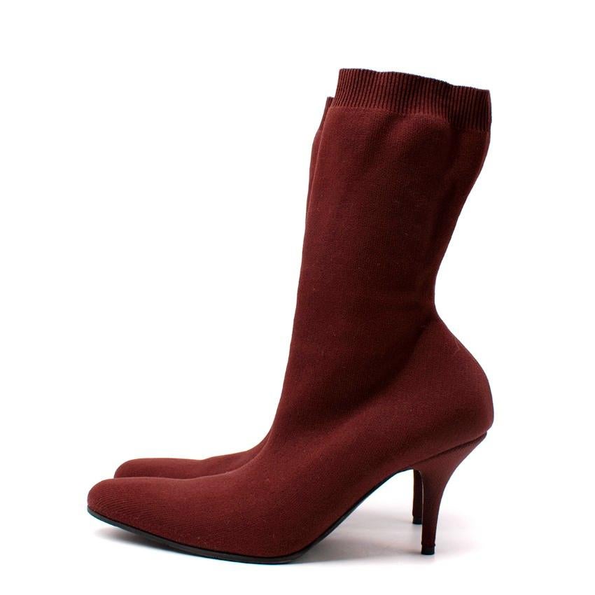 Brown Balenciaga Knife Burgundy Stretch Jersey Heeled Bootie For Sale