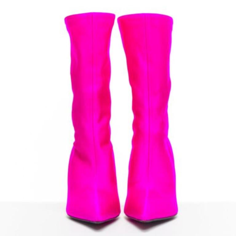 Rose BALENCIAGA Knife lycra rose fluo pointu sock boots EU38 Kim Kardashian en vente