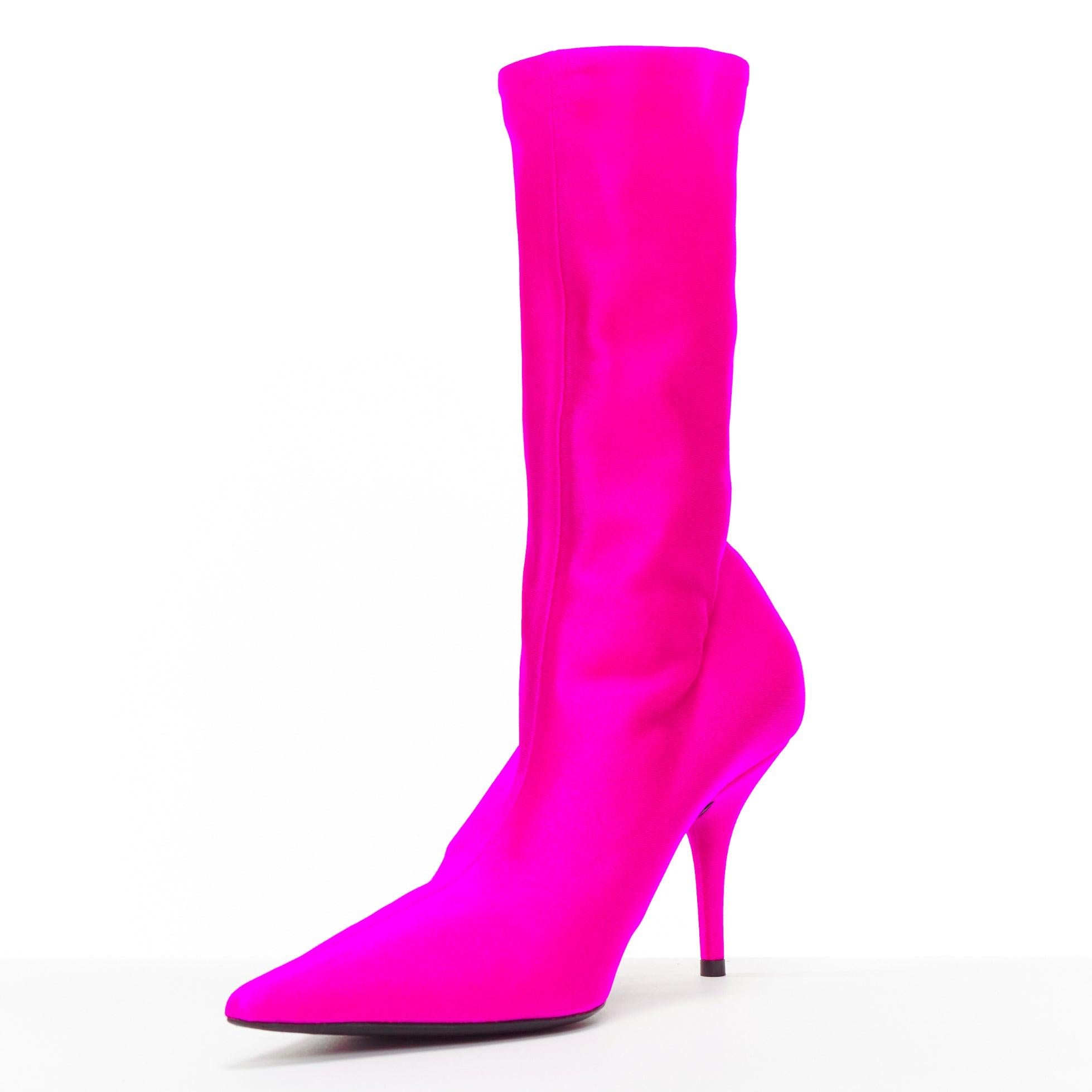 Pink BALENCIAGA Knife neon pink lycra pointed sock boots EU38 Kim Kardashian For Sale