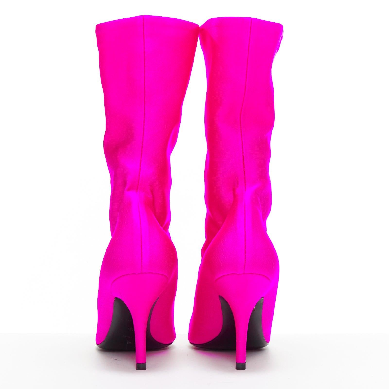 BALENCIAGA Knife neon pink lycra pointed sock boots EU38 Kim Kardashian In Good Condition For Sale In Hong Kong, NT