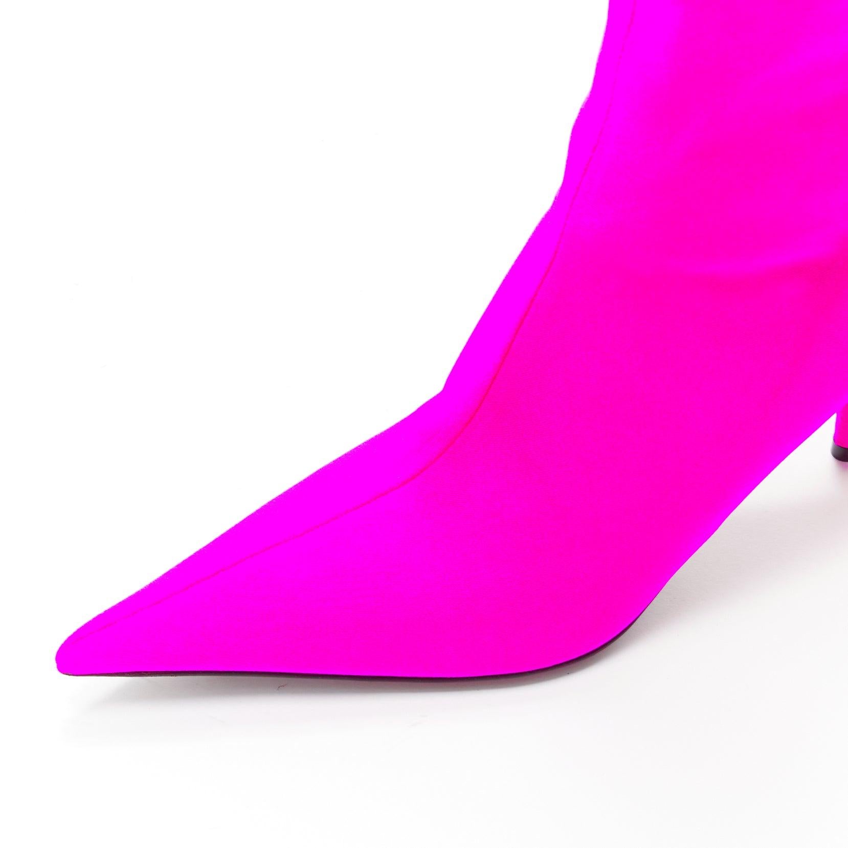 BALENCIAGA Knife neon pink lycra pointed sock boots EU38 Kim Kardashian For Sale 1