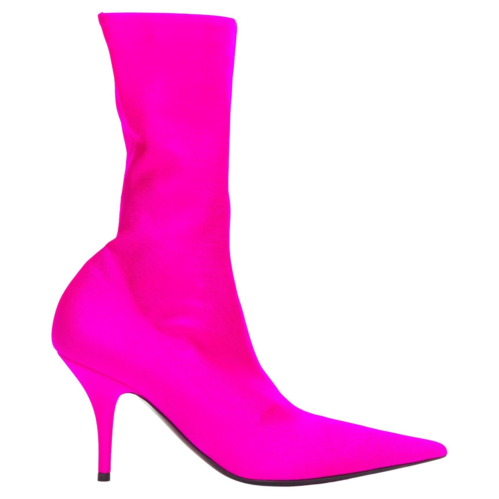 BALENCIAGA Knife neon pink lycra pointed sock boots EU38 Kim Kardashian For Sale