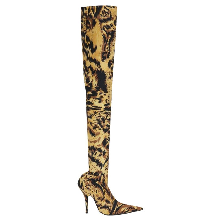 Balenciaga Knife Printed Stretch Jersey Over The Knee Boots Eu 37.5 Uk 4.5  For Sale