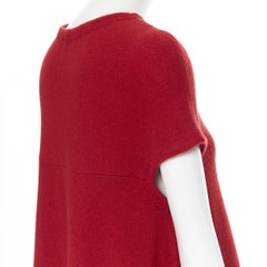 BALENCIAGA Knits 2011 100% wool red round neck cap sleeve trapeze dress Fr36 S