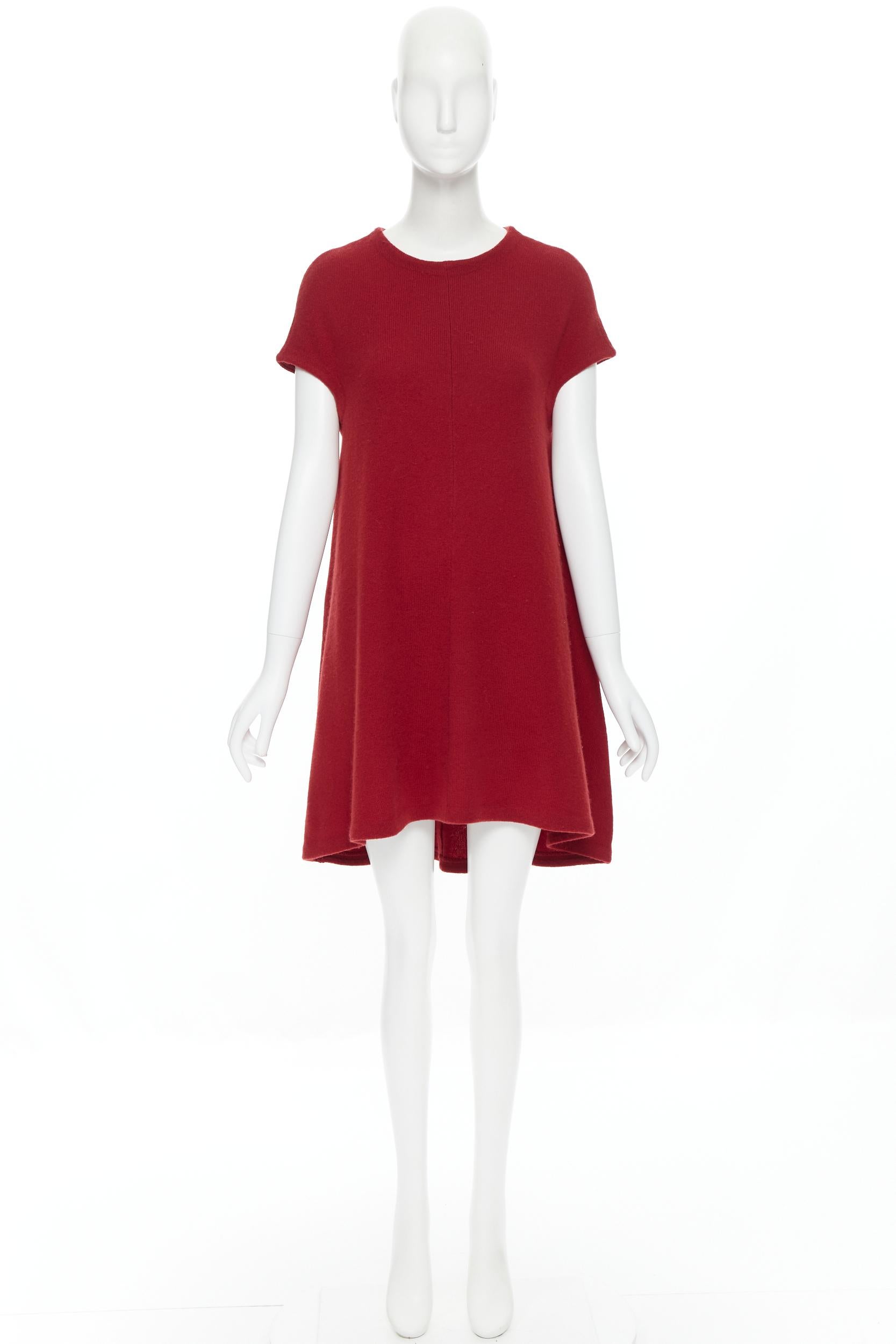 Red BALENCIAGA Knits 2011 100% wool red round neck cap sleeve trapeze dress Fr36 S