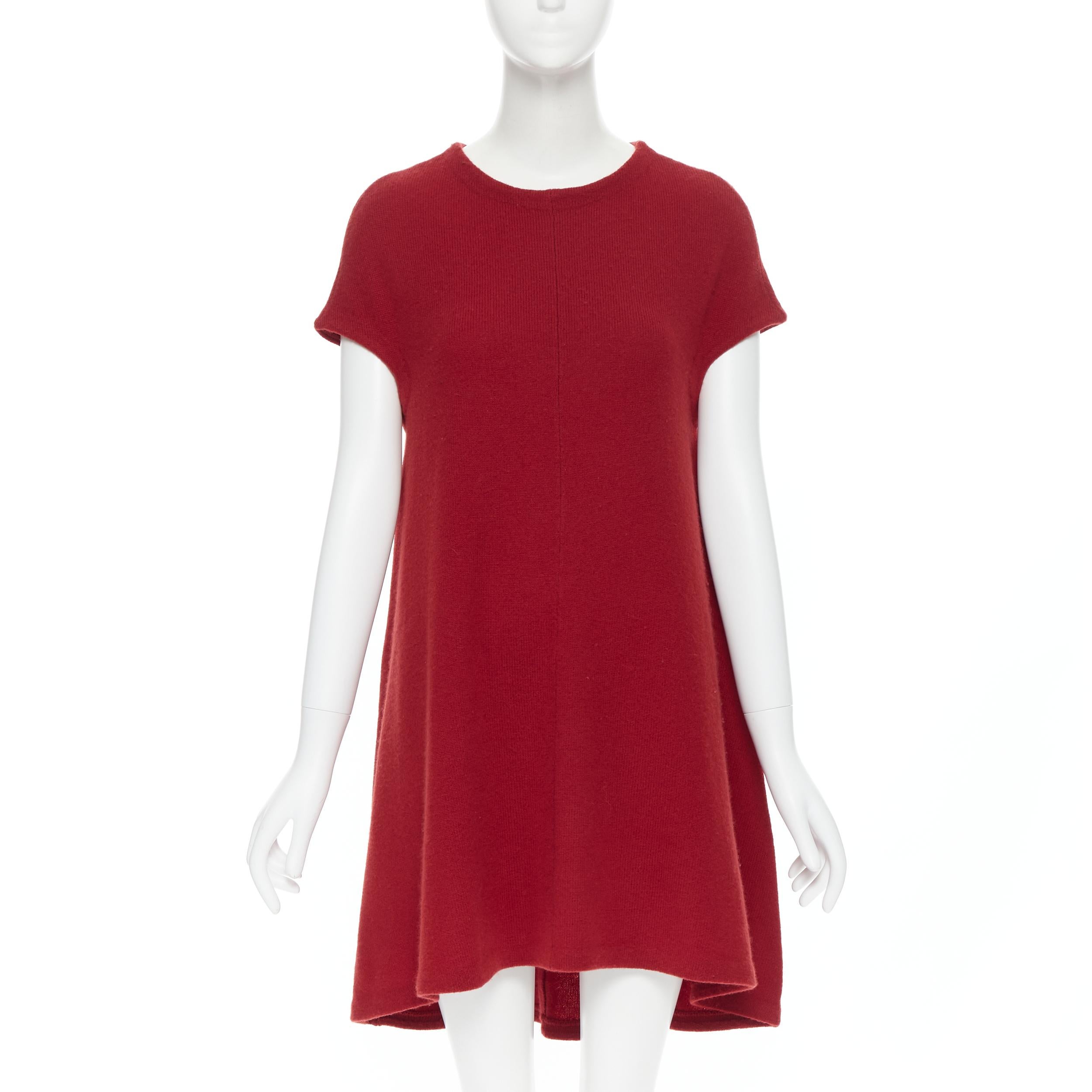BALENCIAGA Knits 2011 100% wool red round neck cap sleeve trapeze dress Fr36 S In Good Condition In Hong Kong, NT