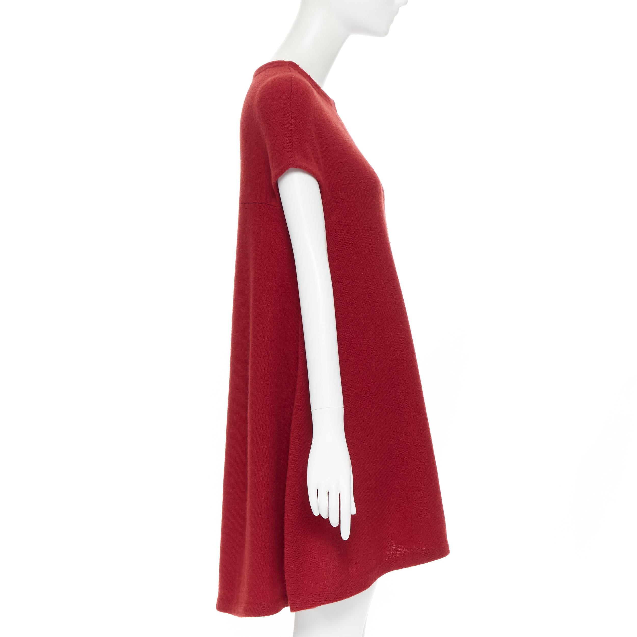 Women's BALENCIAGA Knits 2011 100% wool red round neck cap sleeve trapeze dress Fr36 S