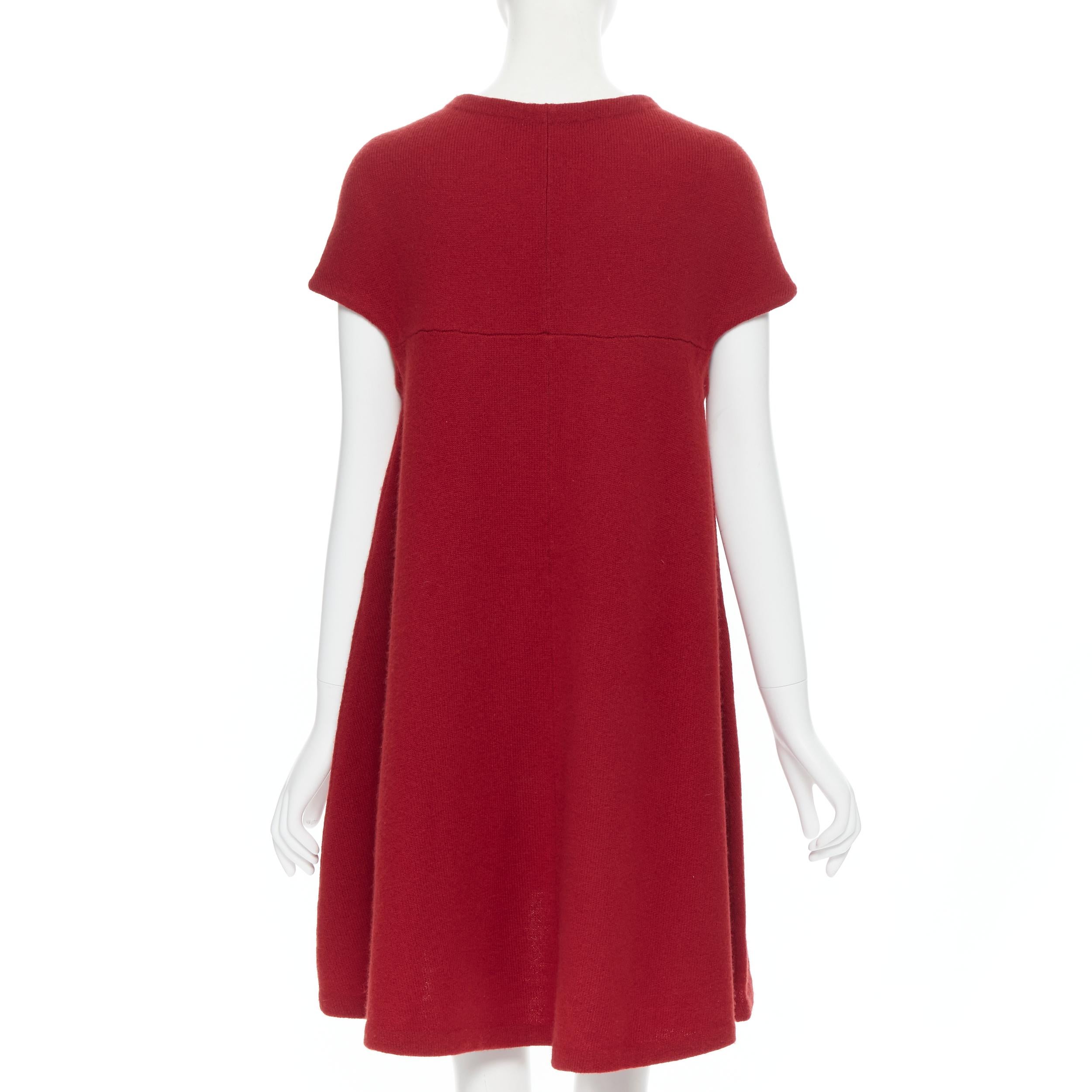 BALENCIAGA Knits 2011 100% wool red round neck cap sleeve trapeze dress Fr36 S 1