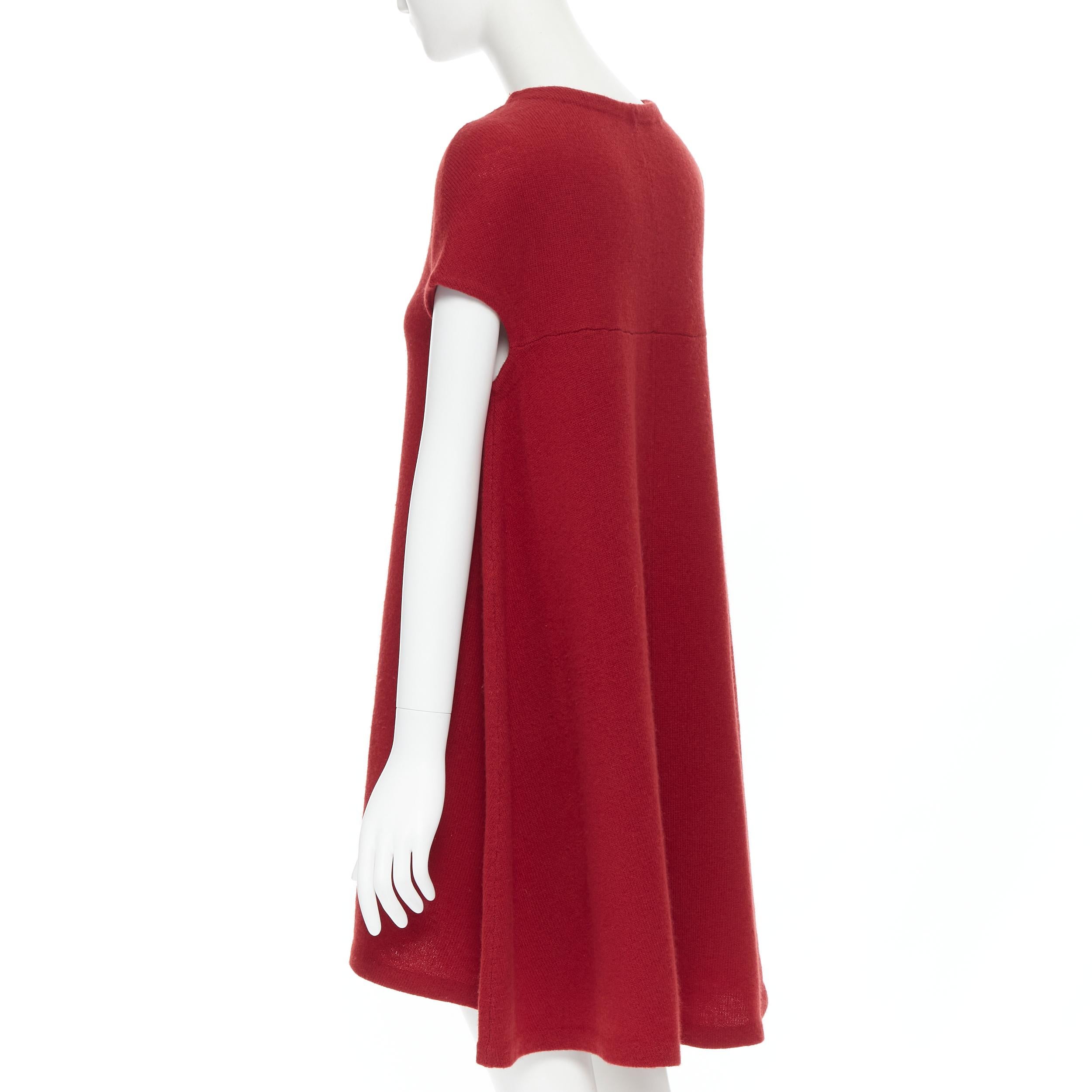 BALENCIAGA Knits 2011 100% wool red round neck cap sleeve trapeze dress Fr36 S 2