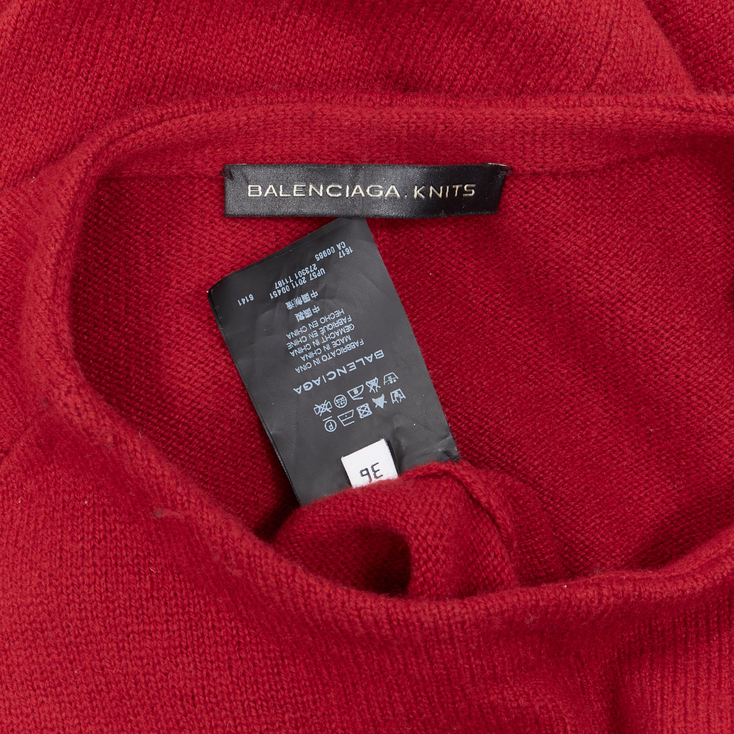 BALENCIAGA Knits 2011 100% wool red round neck cap sleeve trapeze dress Fr36 S 4