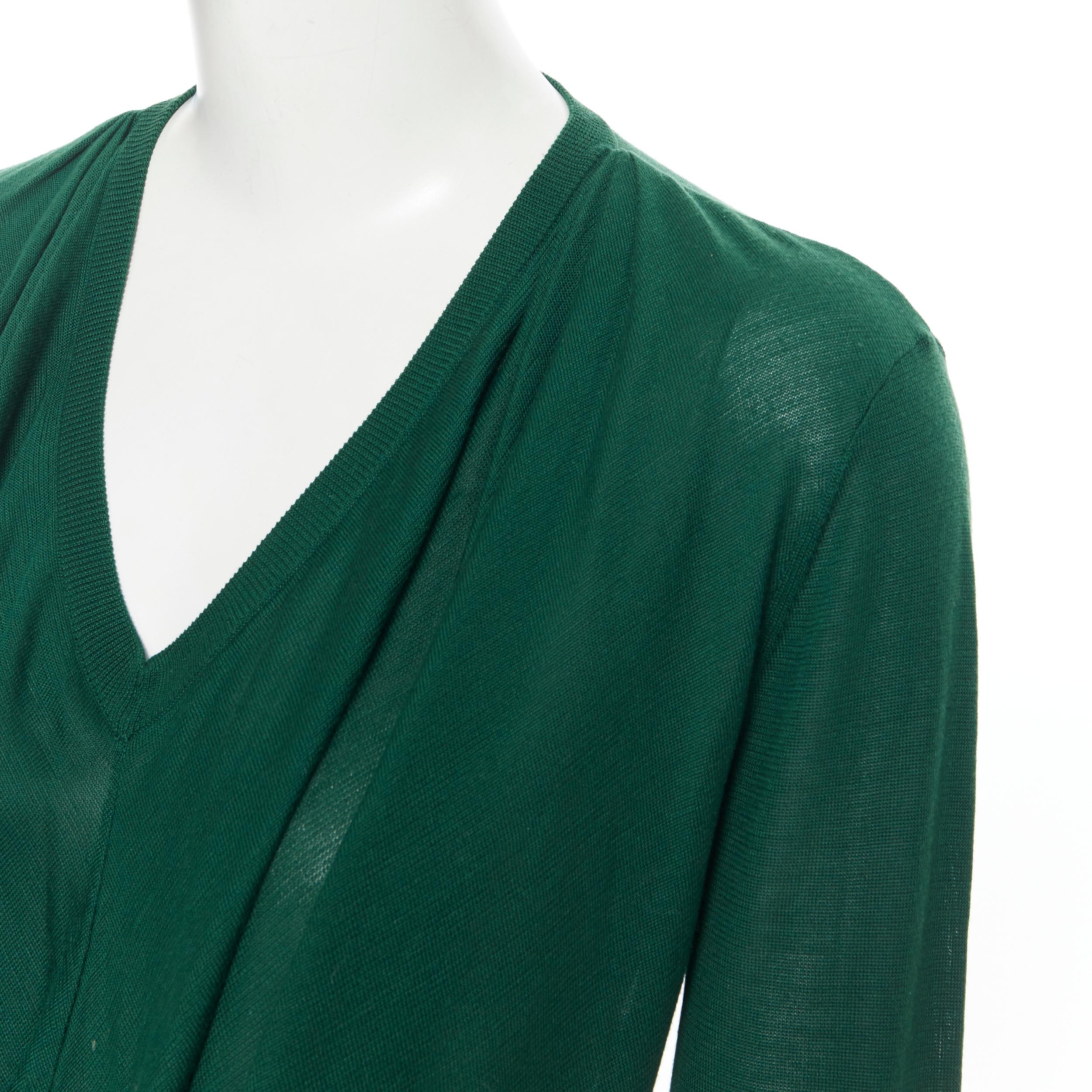 BALENCIAGA Knits Kelly green V-neck draped front long sleeve sweater top Fr36 S In Good Condition For Sale In Hong Kong, NT