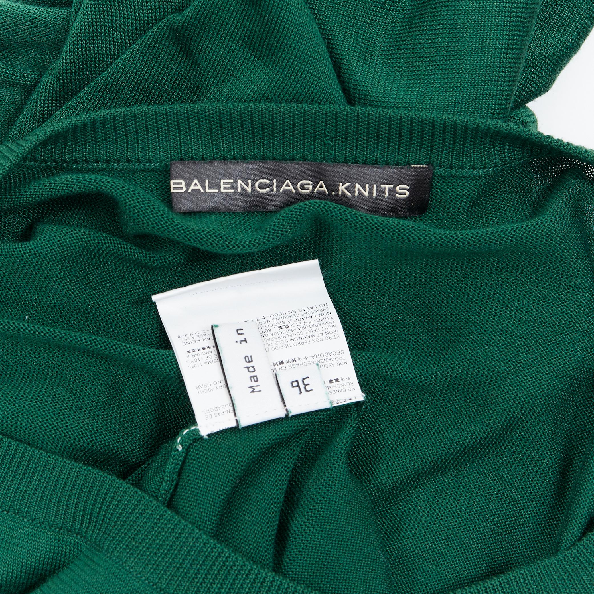 Women's BALENCIAGA Knits Kelly green V-neck draped front long sleeve sweater top Fr36 S For Sale