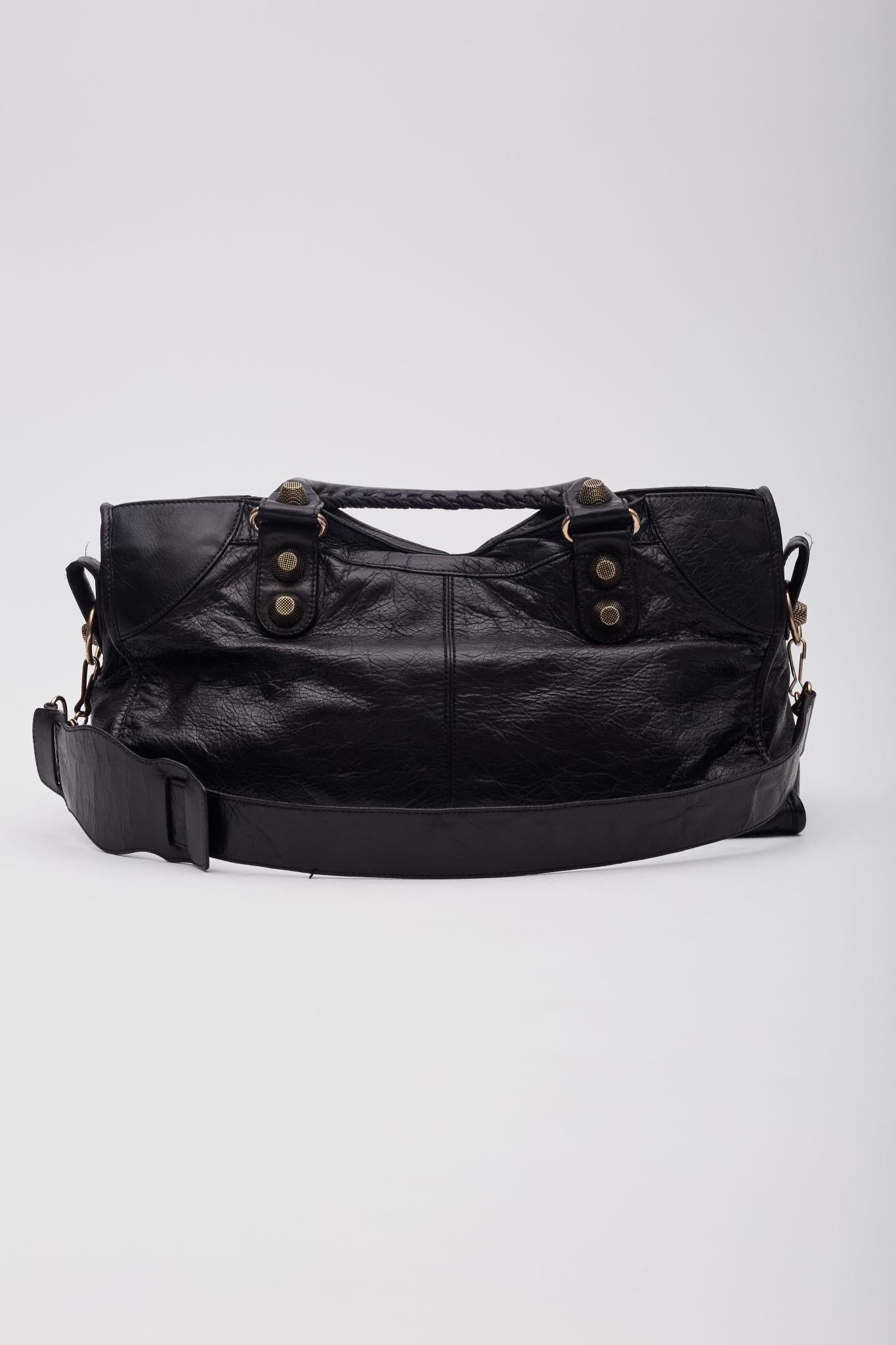 Black Balenciaga Lambskin Leather Giant 21 Rose Gold City Bag
