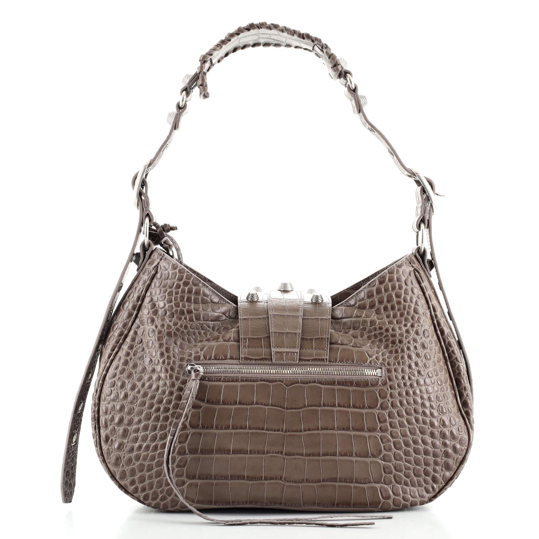 Balenciaga Le Cagole Giant Studs Shoulder Bag Crocodile Embossed Leather  In Good Condition In NY, NY