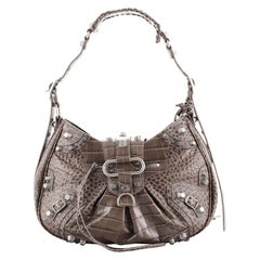 Balenciaga Le Cagole Giant Studs Shoulder Bag Crocodile Embossed Leather