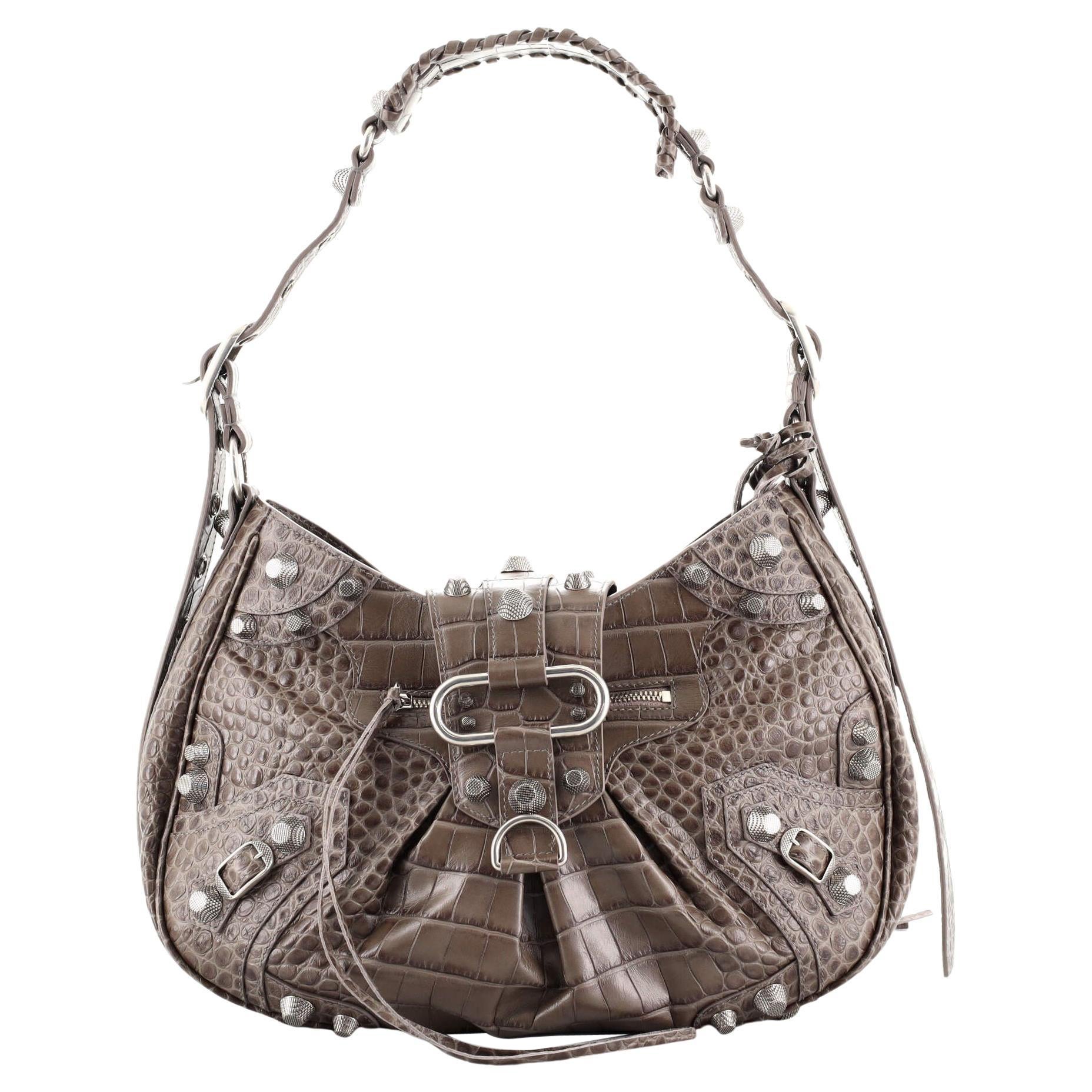 Balenciaga Le Cagole Giant Studs Shoulder Bag Crocodile Embossed Leather