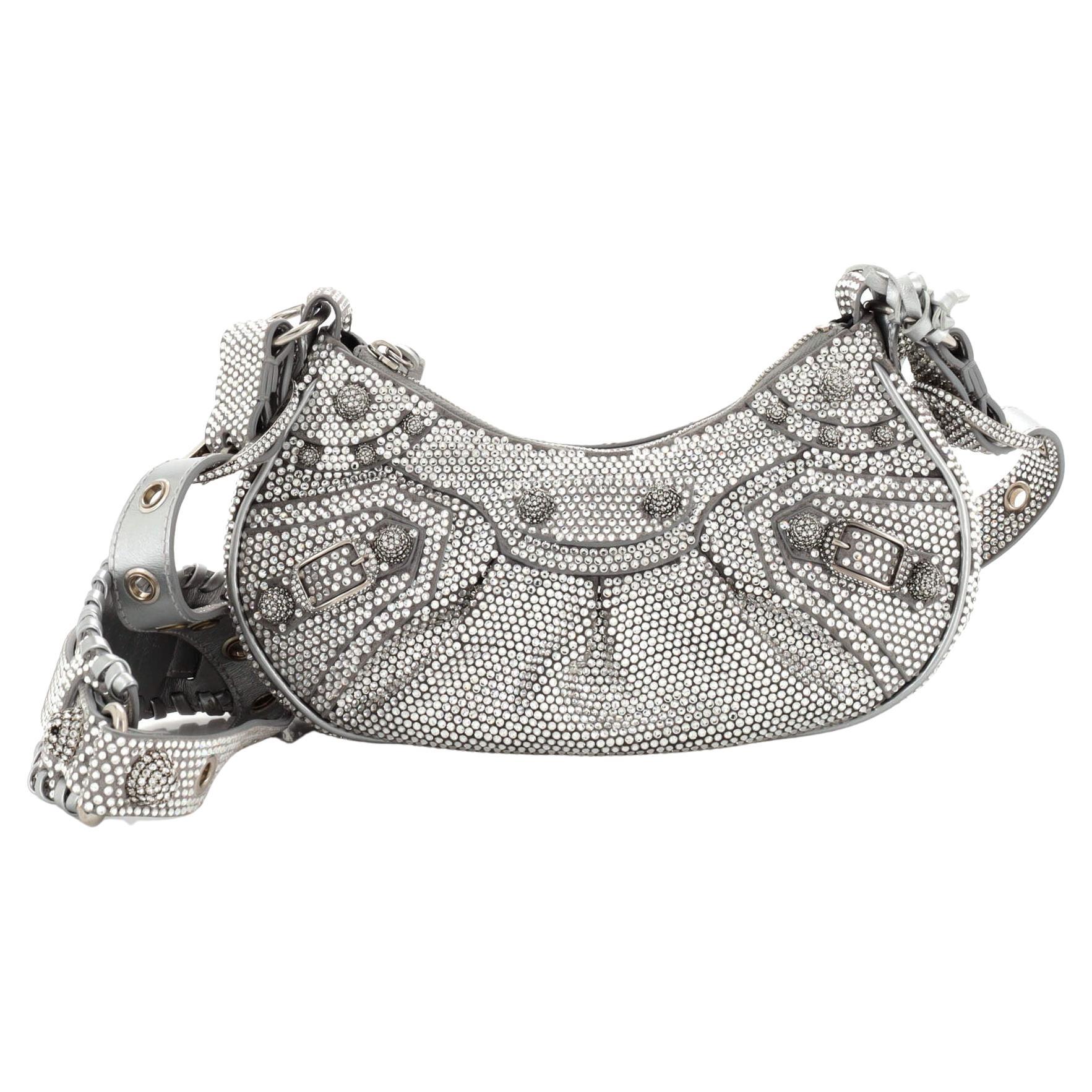 Women's Le Cagole Xs Shoulder Bag With Rhinestones in White