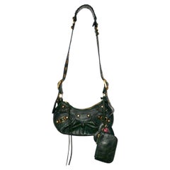 Balenciaga Le Cagole Green Leather Croc Embossed Shoulder Bag circa 2022