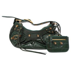 Balenciaga Le Cagole Green Leather Croc Embossed Shoulder Bag circa 2022