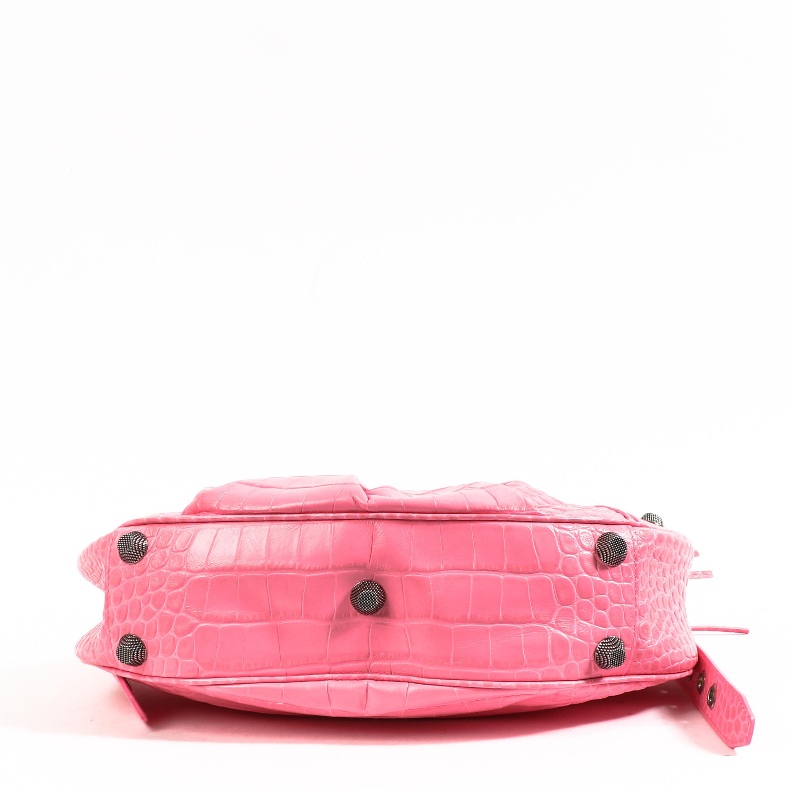 Balenciaga Le Cagole Small Pink Crocodile Embossed Bag For Sale 1