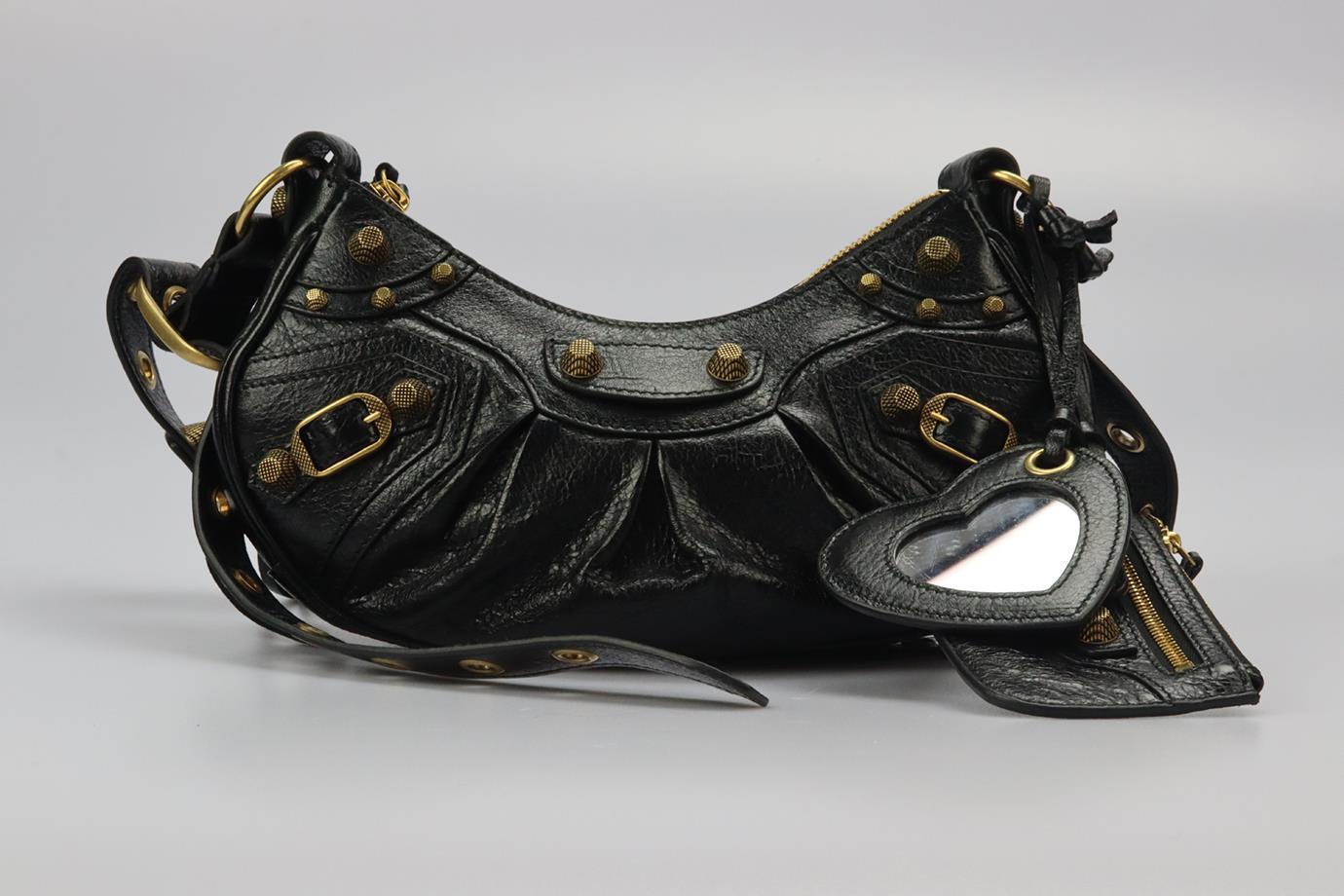 Women's Balenciaga Le Cagole Xs Studded Crinkled Leather Shoulder Bag