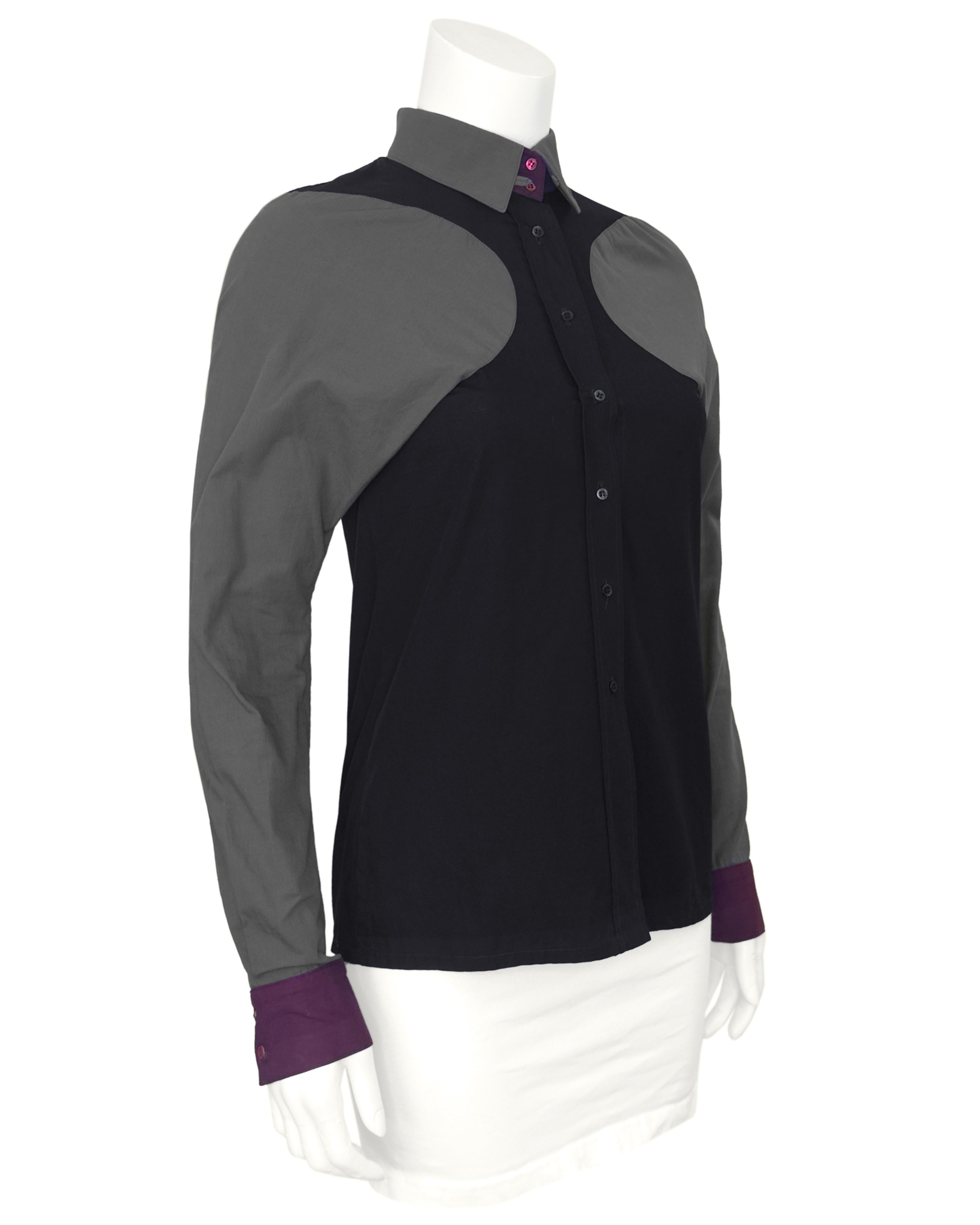 Black Balenciaga Le Dix by Nicolas Ghesquière Fall 2001 Curved Seam Colorblock Shirt For Sale