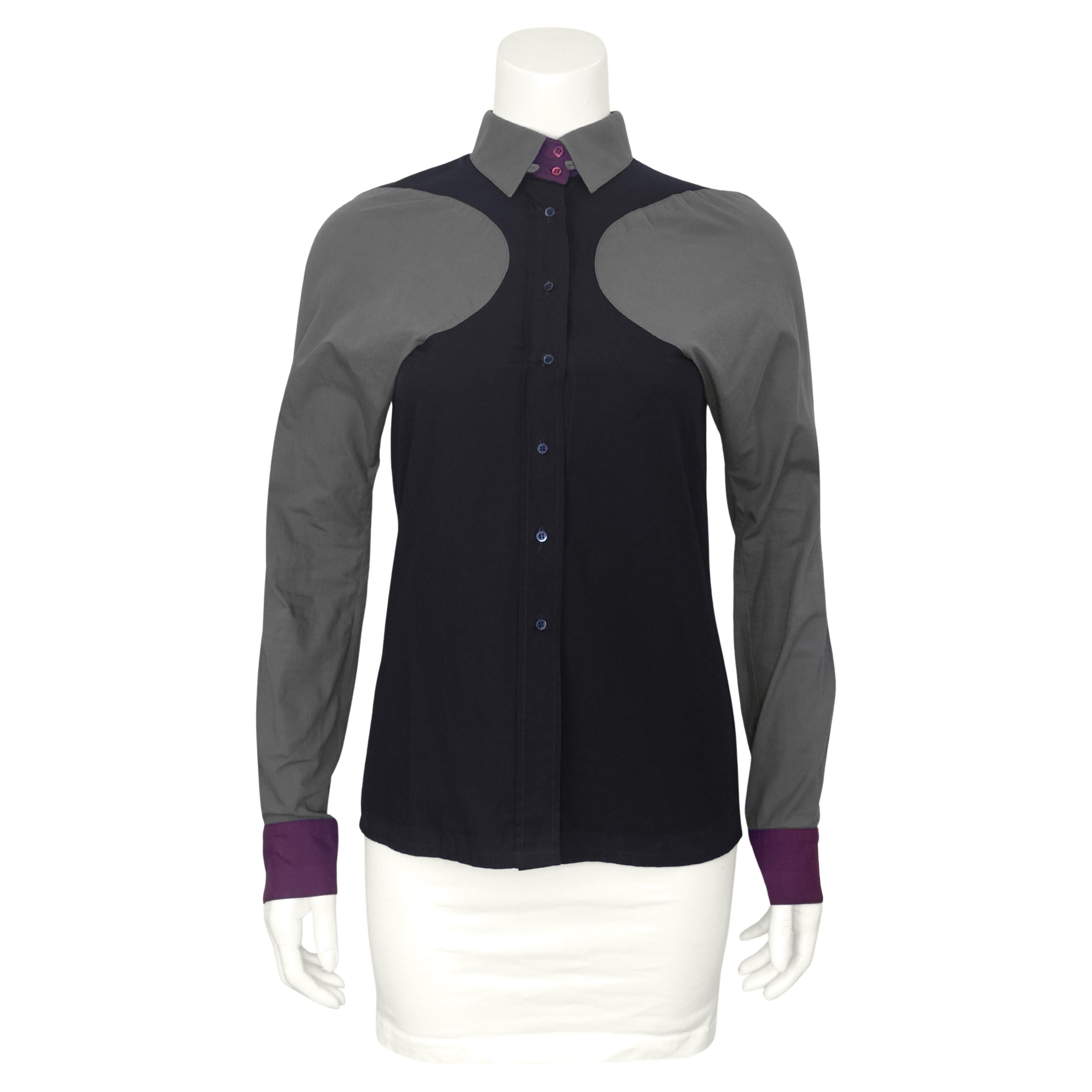 Balenciaga Le Dix by Nicolas Ghesquière Fall 2001 Curved Seam Colorblock Shirt For Sale