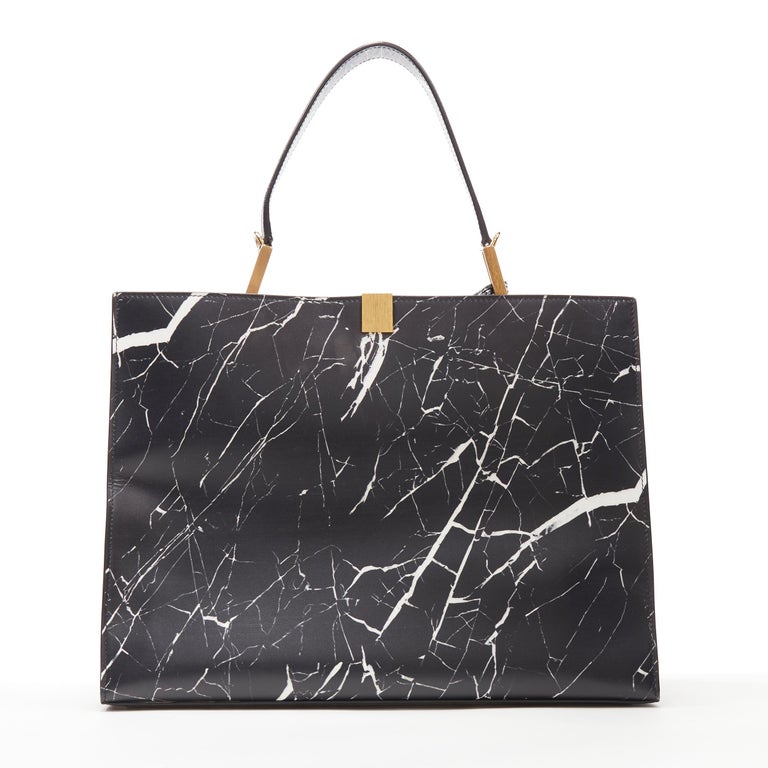 BALENCIAGA Le Dix Cabas black marble print top handle structured tote bag  at 1stDibs