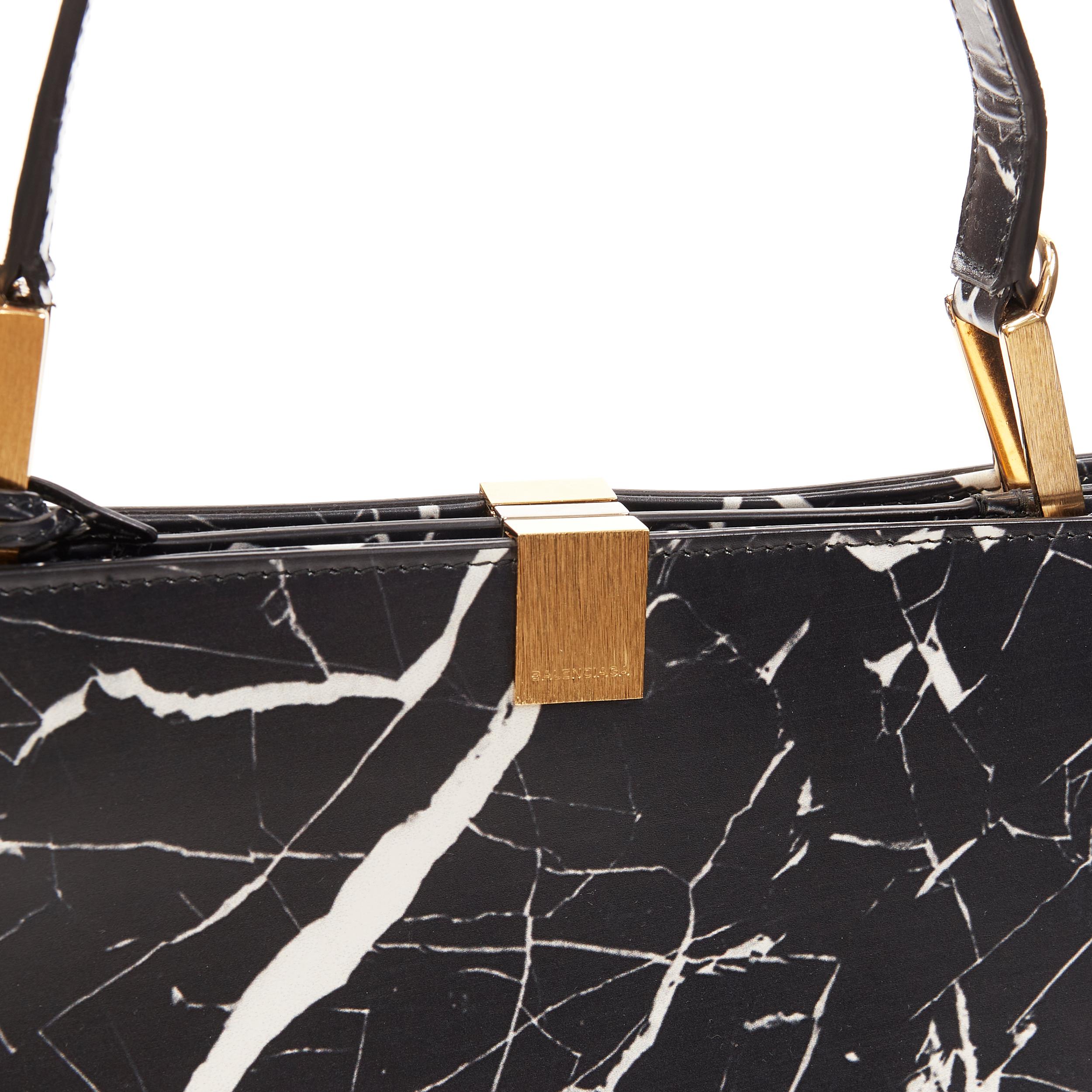 Black BALENCIAGA Le Dix Cabas black marble print top handle structured tote bag