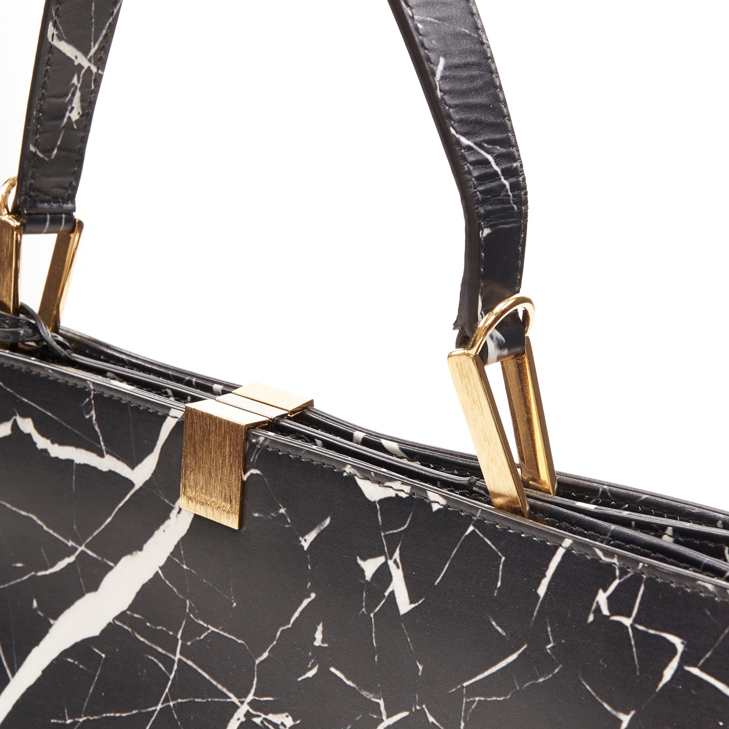 BALENCIAGA Le Dix Cabas black marble print top handle structured tote bag 1