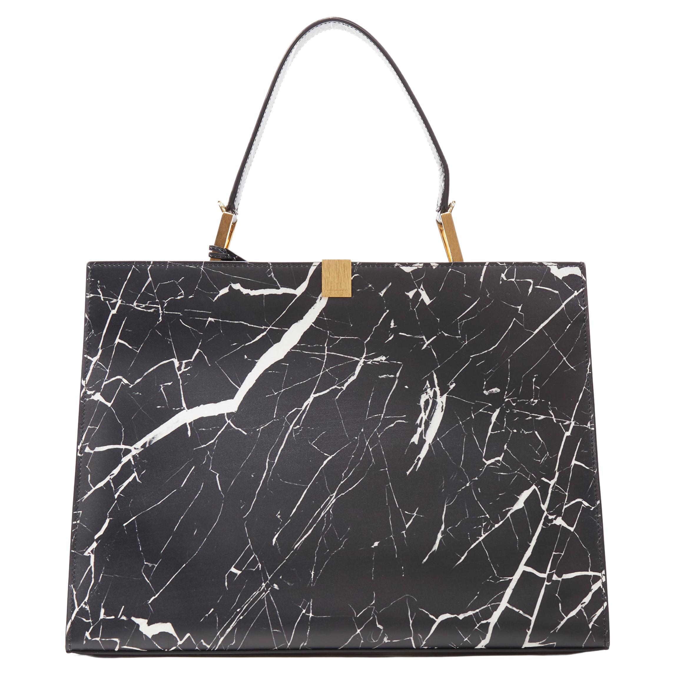 BALENCIAGA Le Dix Cabas black marble print top handle structured tote bag