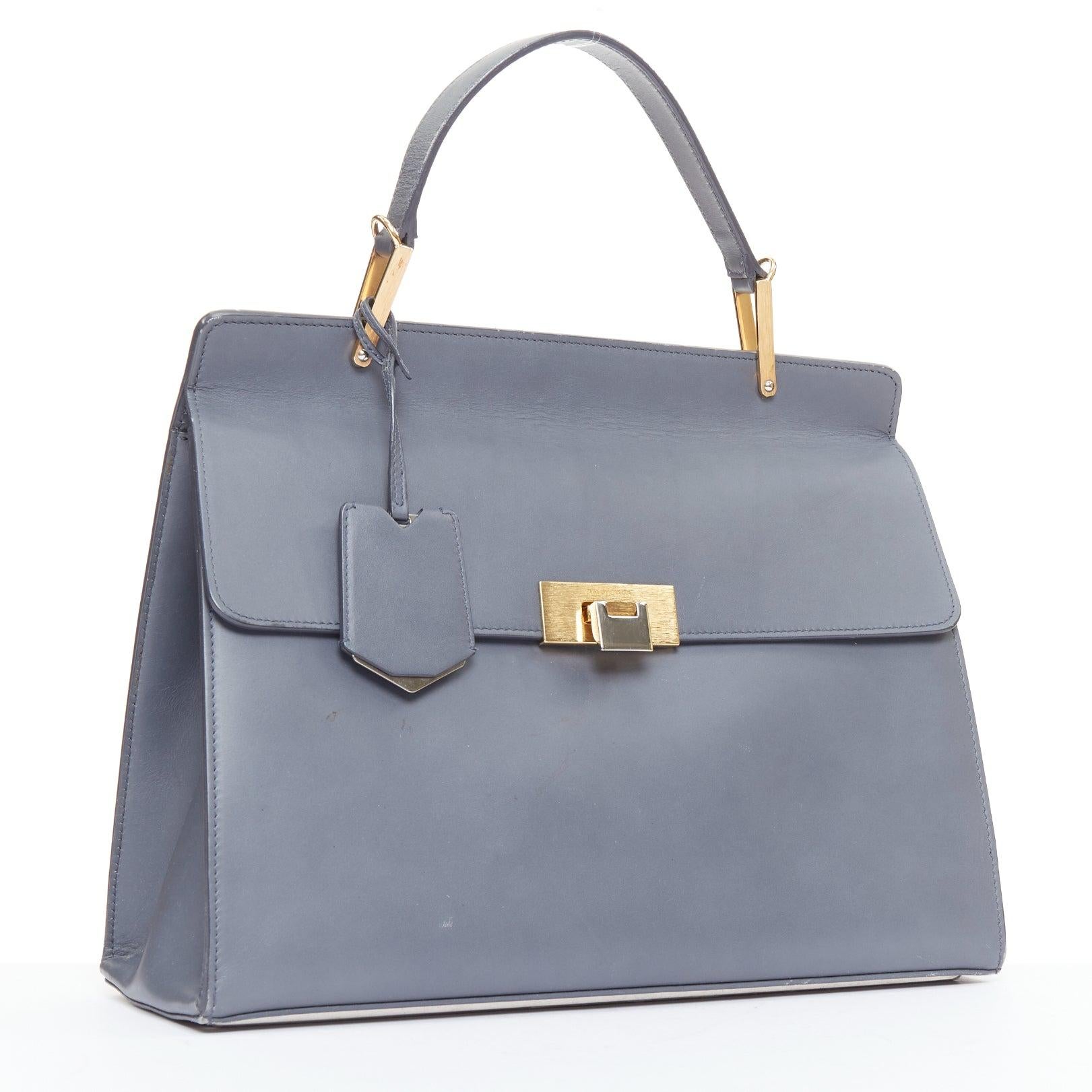 Gris BALENCIAGA Le Dix Cartable Medium gold hardware structured top handle flap bag en vente