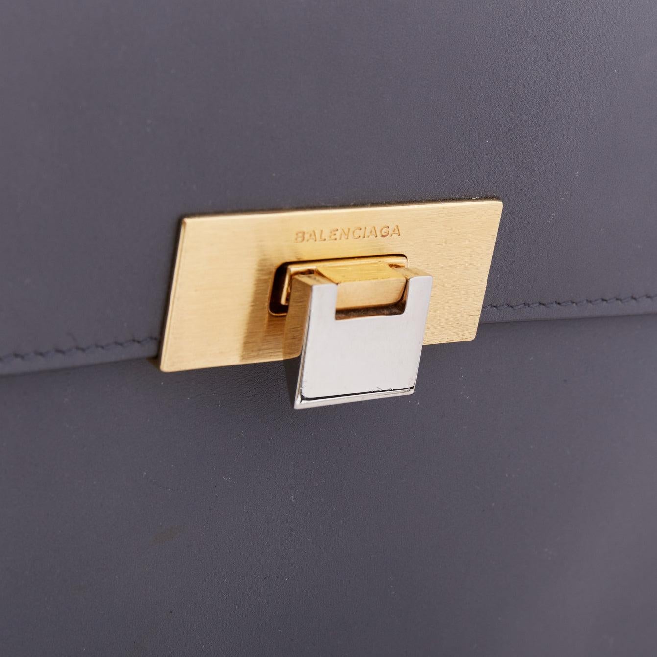 BALENCIAGA Le Dix Cartable Medium gold hardware structured top handle flap bag en vente 2