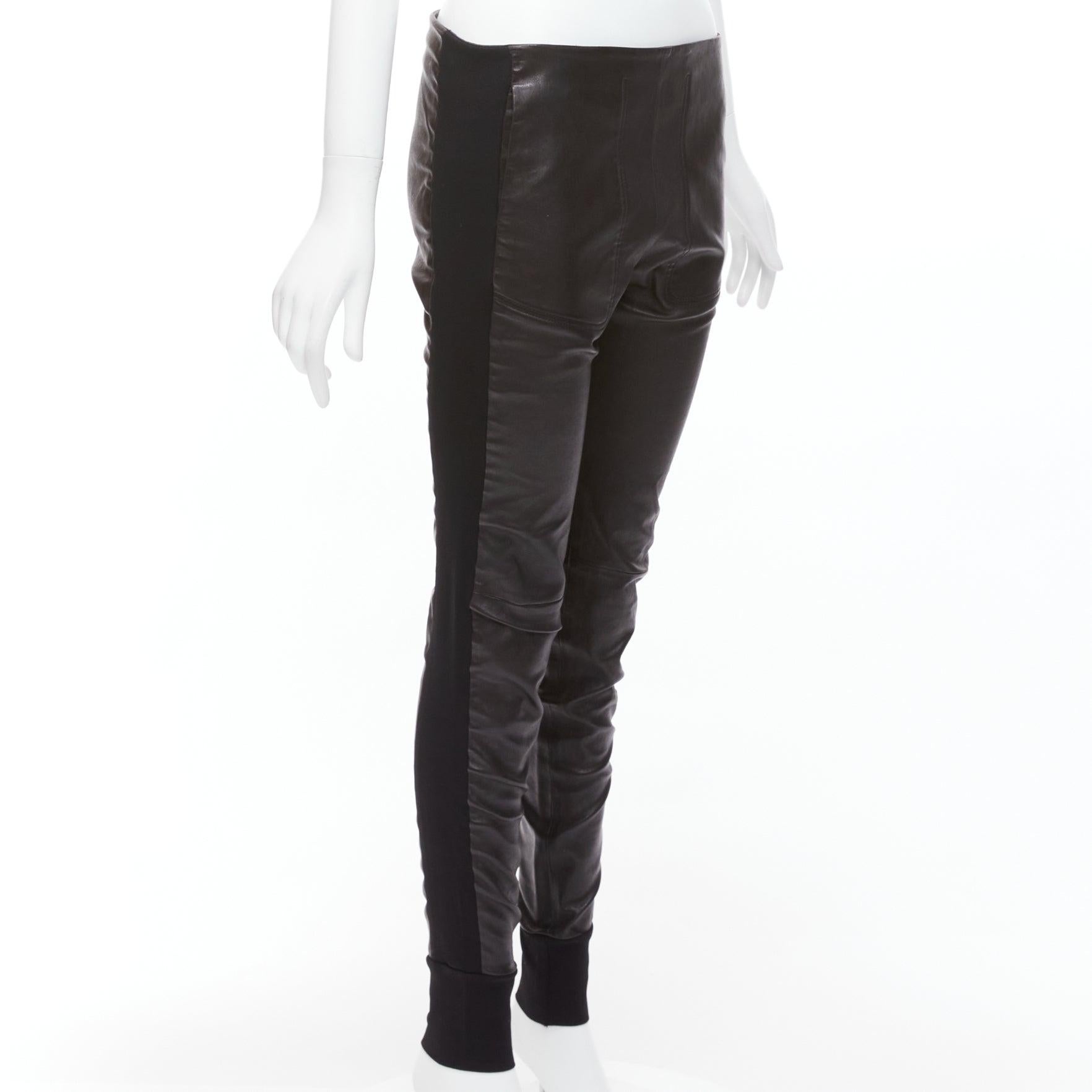 Nero Balenciaga LEATHER 2011 pantaloni con risvolto in misto pelle d'agnello nera FR40 L. in vendita
