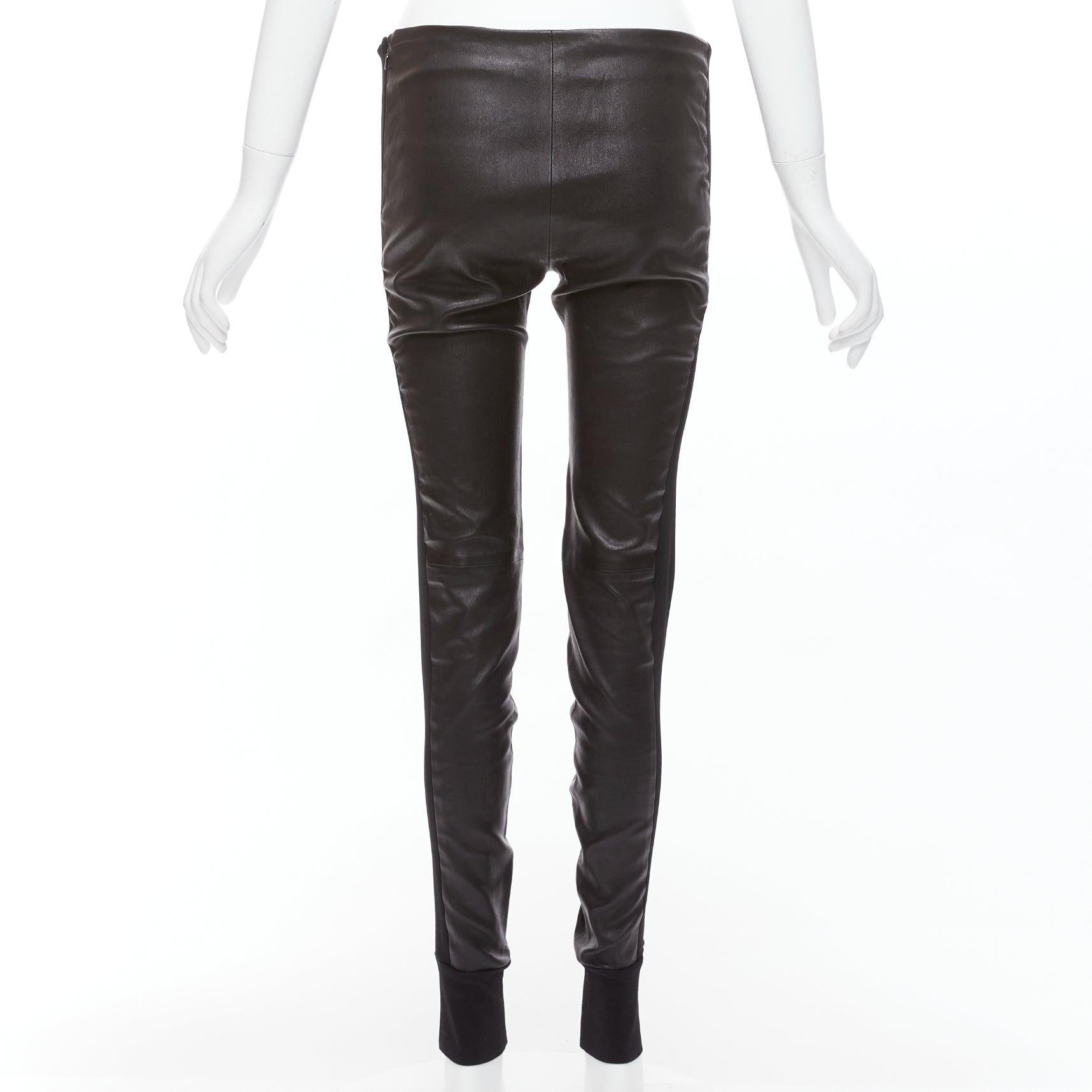 Donna Balenciaga LEATHER 2011 pantaloni con risvolto in misto pelle d'agnello nera FR40 L. in vendita