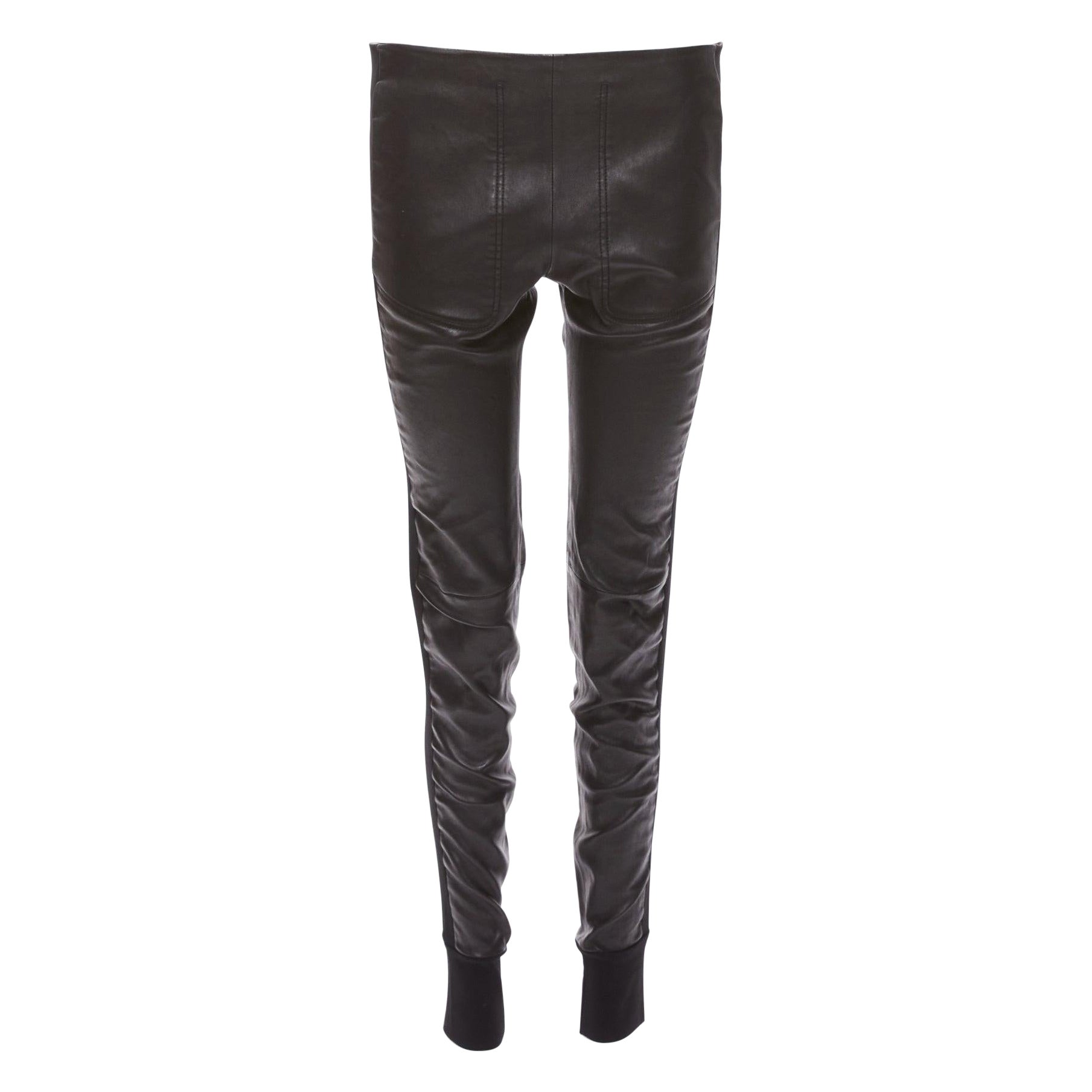 Balenciaga LEATHER 2011 pantaloni con risvolto in misto pelle d'agnello nera FR40 L.