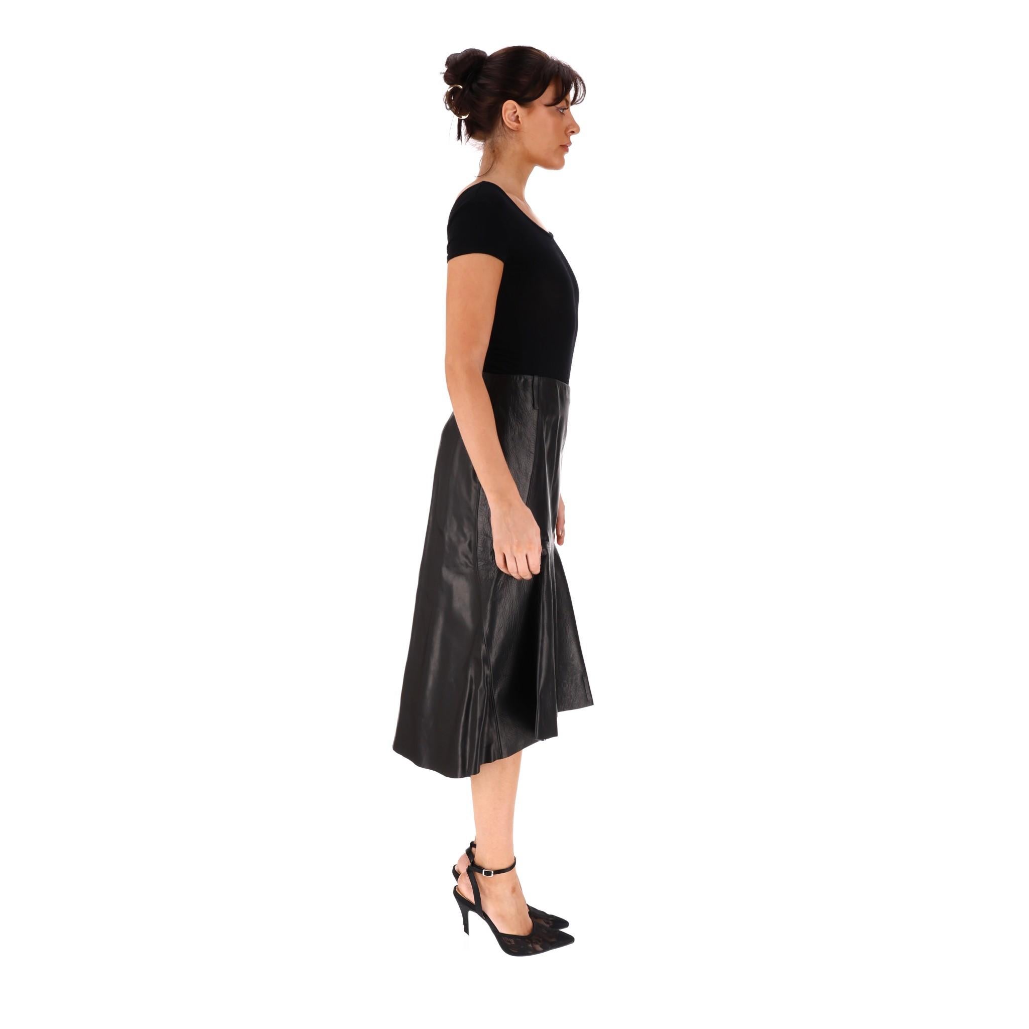 Black Balenciaga Leather Godet Skirt