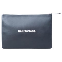 Used Balenciaga Leather Logo Documents Clutch (485112)
