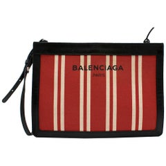 Balenciaga Leather-Trimmed Striped Canvas Shoulder Bag in Red