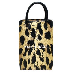 Balenciaga Leopard Print Leather Mini Shopper Tote With Crossbody Strap