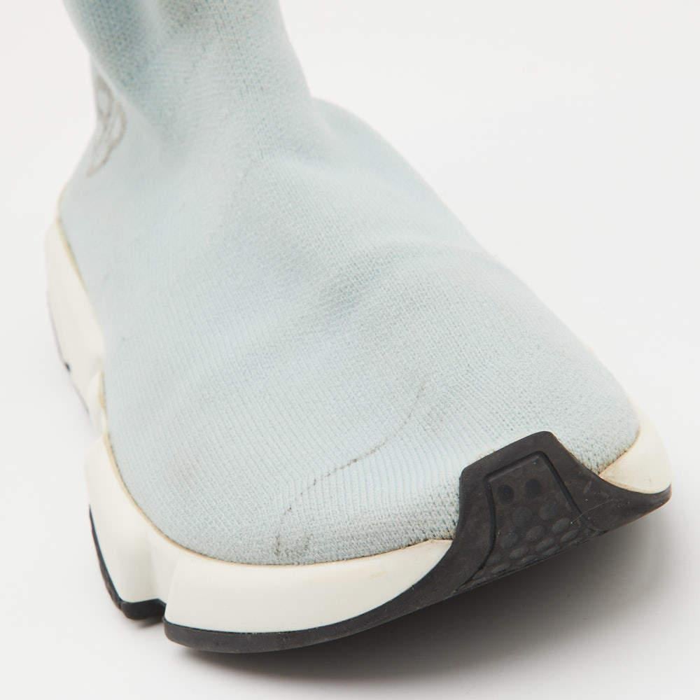 Balenciaga Light Blue Knit Fabric Speed Trainer Sneakers Size 36 In Good Condition For Sale In Dubai, Al Qouz 2
