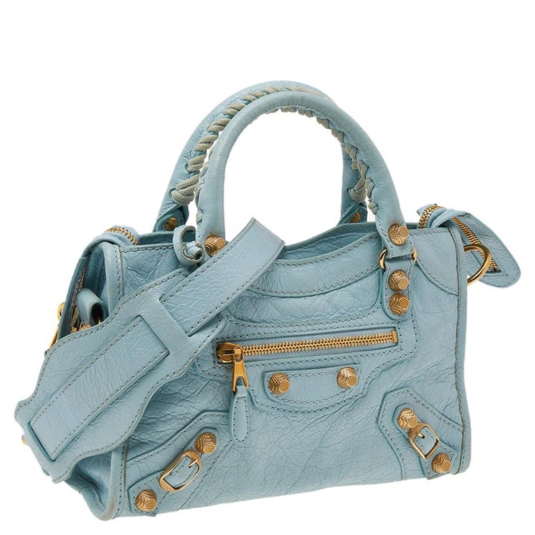 Balenciaga Light Blue Leather Mini Classic City Bag In Good Condition In Dubai, Al Qouz 2