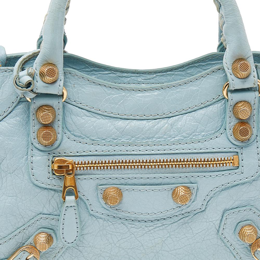 Gray Balenciaga Light Blue Leather Mini Classic City Bag