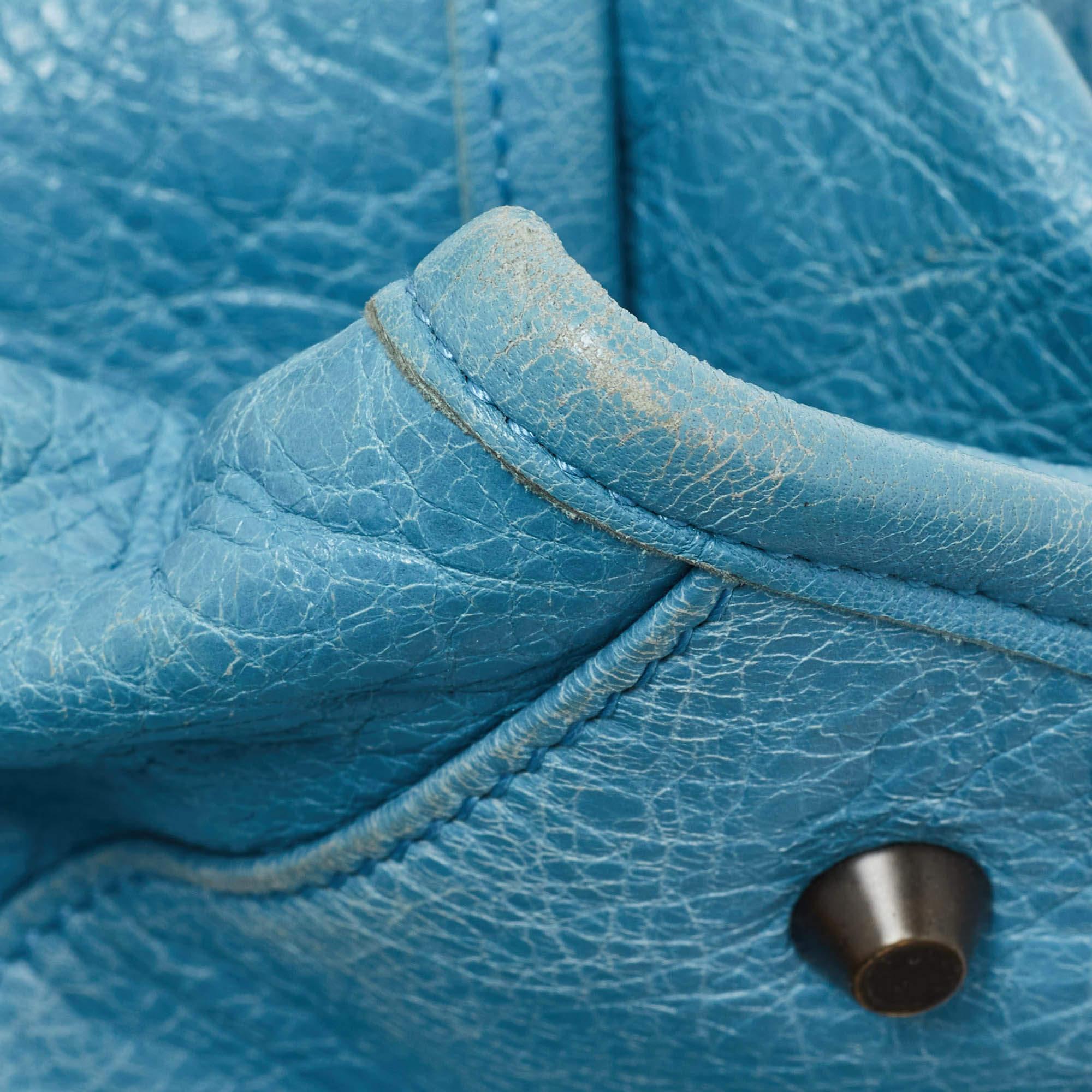 Balenciaga Light Blue Leather RH Work Tote For Sale 7
