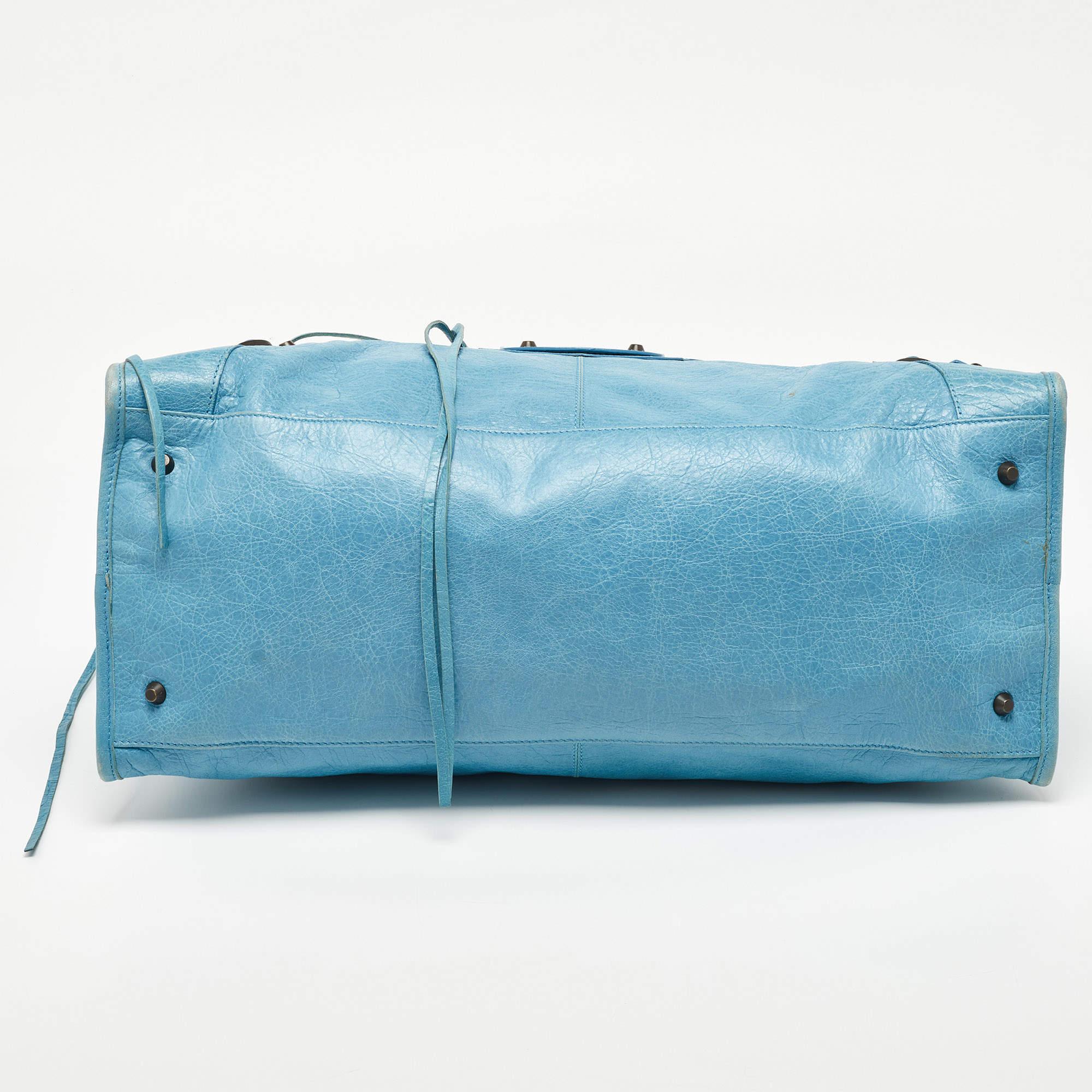Balenciaga Light Blue Leather RH Work Tote For Sale 15