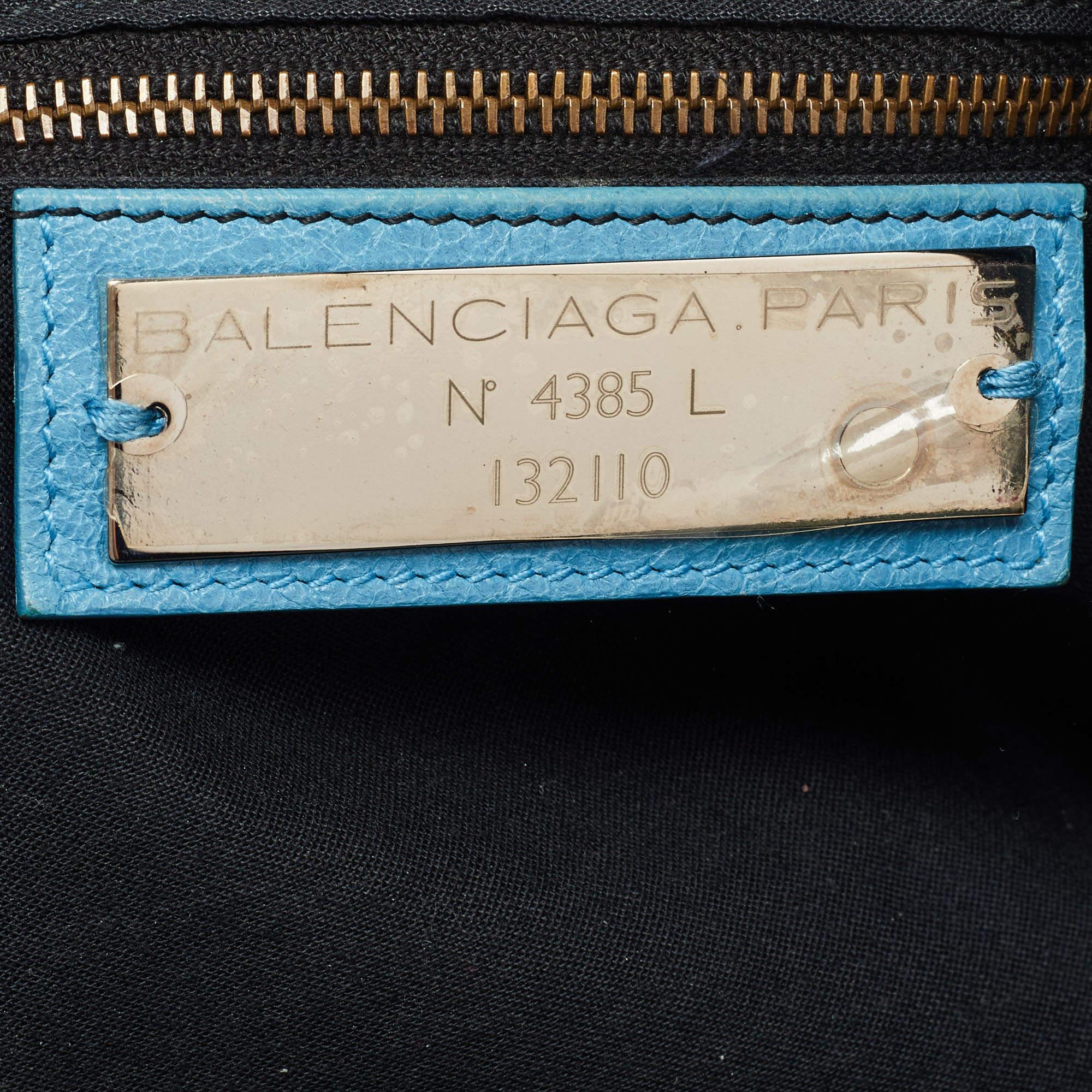 Balenciaga Light Blue Leather RH Work Tote For Sale 2