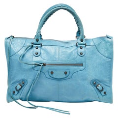 Balenciaga Hellblaue RH Work Tote aus Leder
